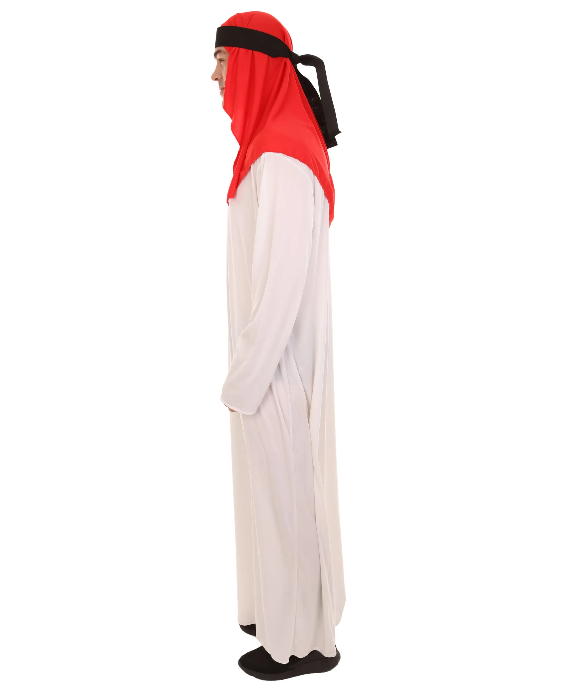 Adult Men's Sheikh Arabian Costume | White & Red Cosplay Costume