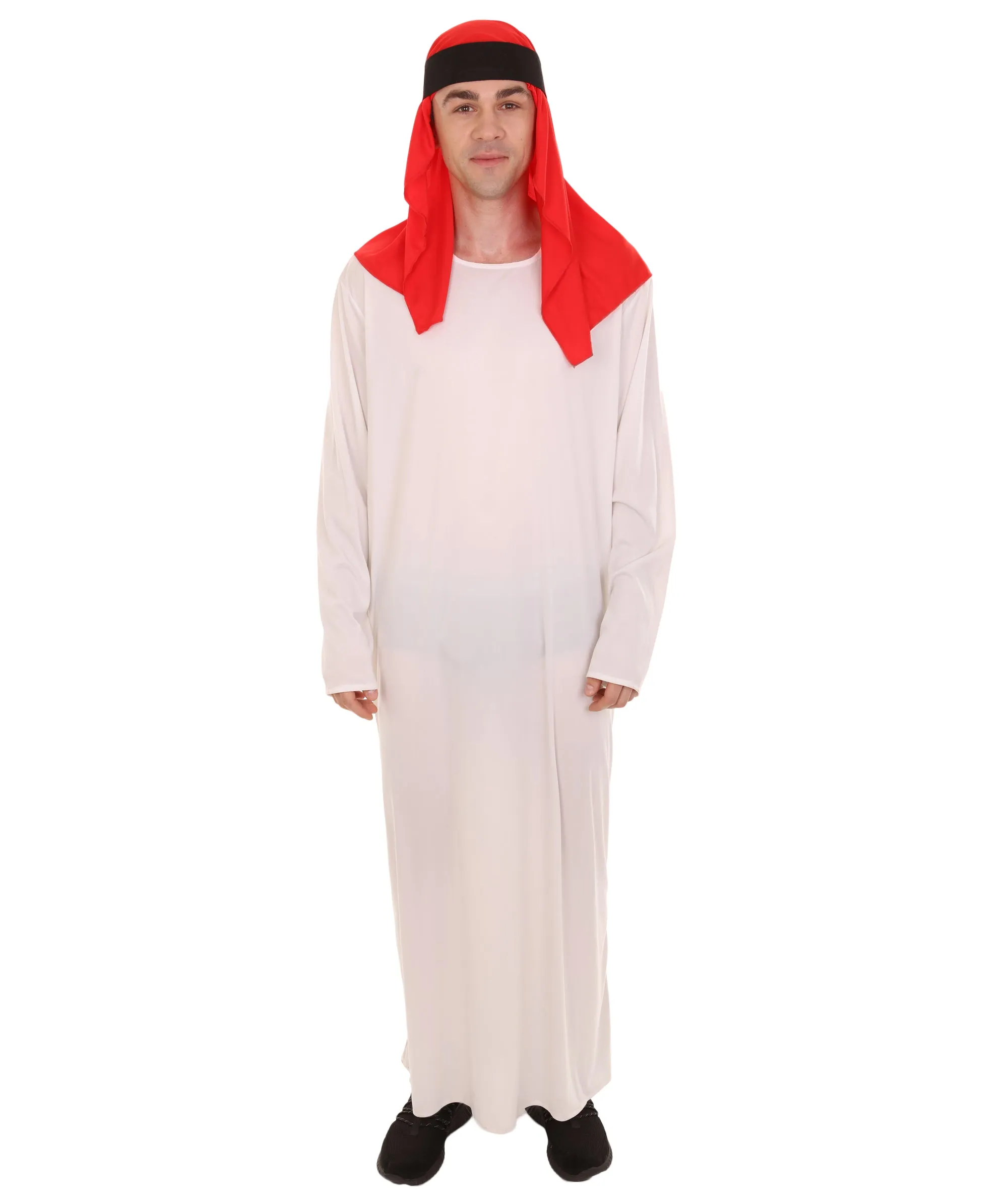 Adult Men's Sheikh Arabian Costume | White & Red Cosplay Costume