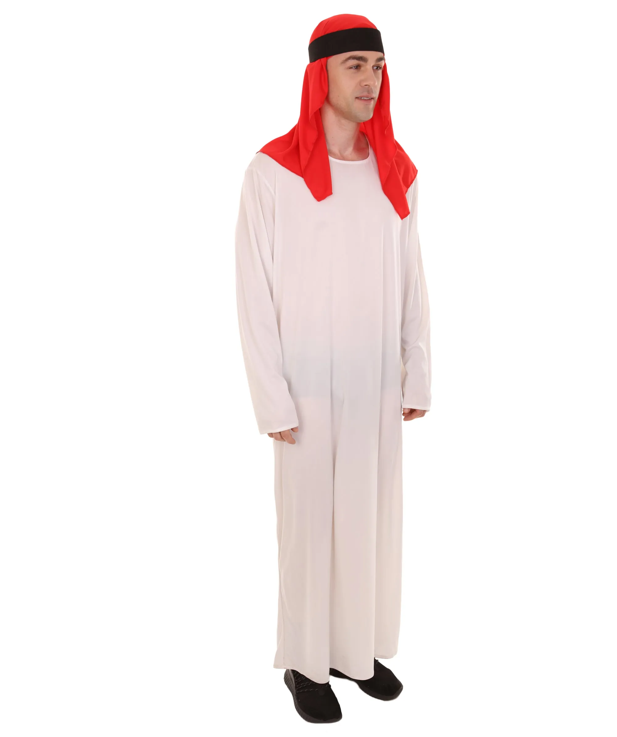 Adult Men's Sheikh Arabian Costume | White & Red Cosplay Costume