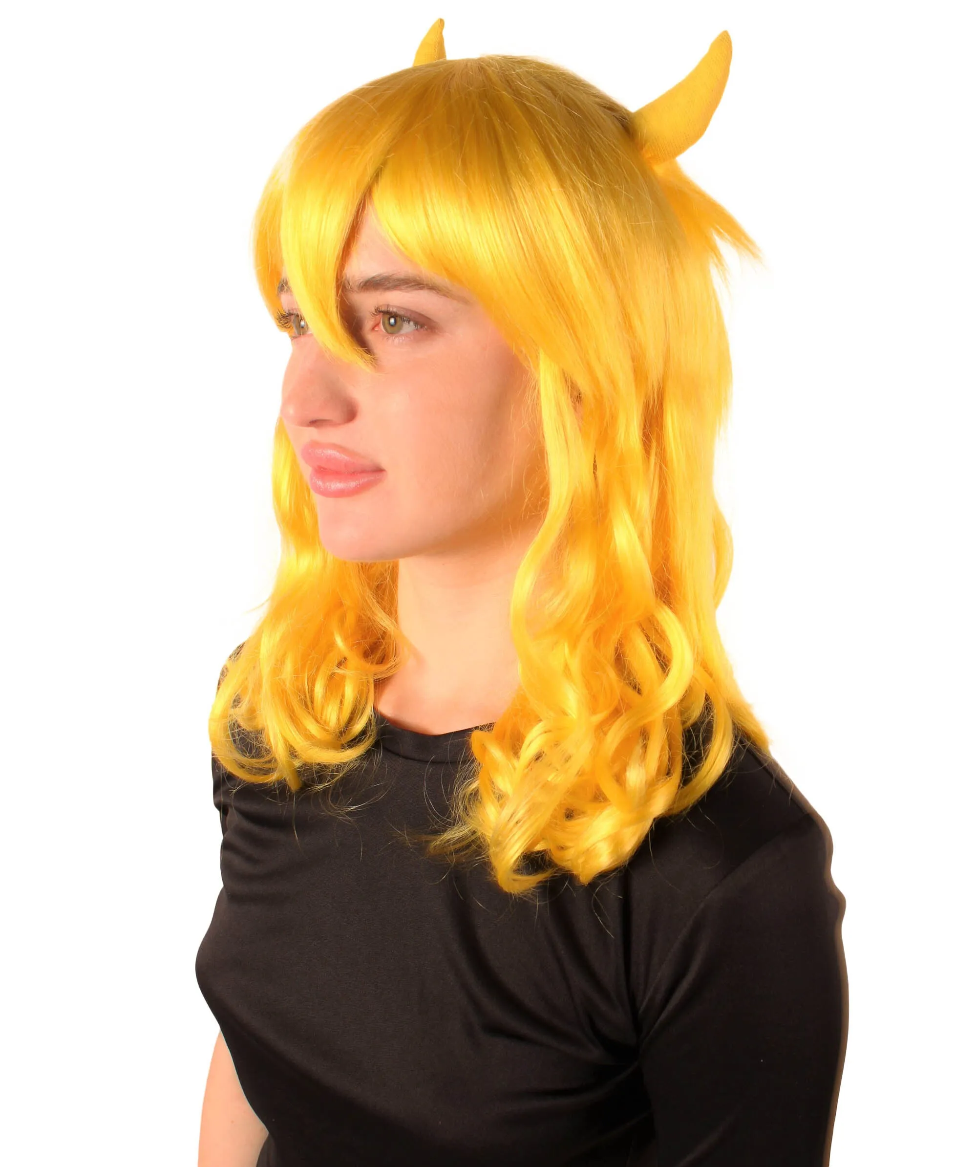 Adult Women's Anime Wavy Demon Wig with Horns | Multiple Color Options