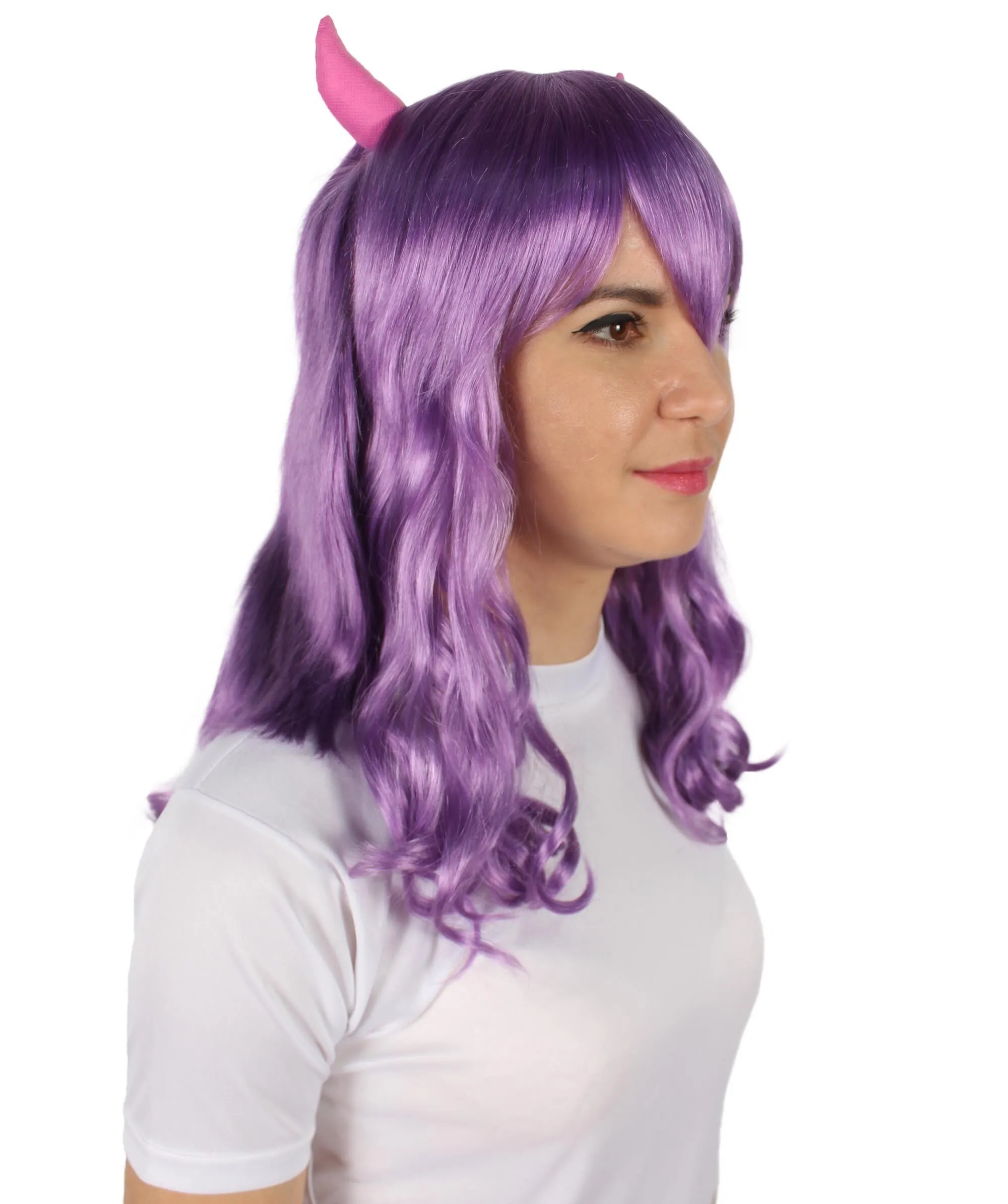 Adult Women's Anime Wavy Demon Wig with Horns | Multiple Color Options