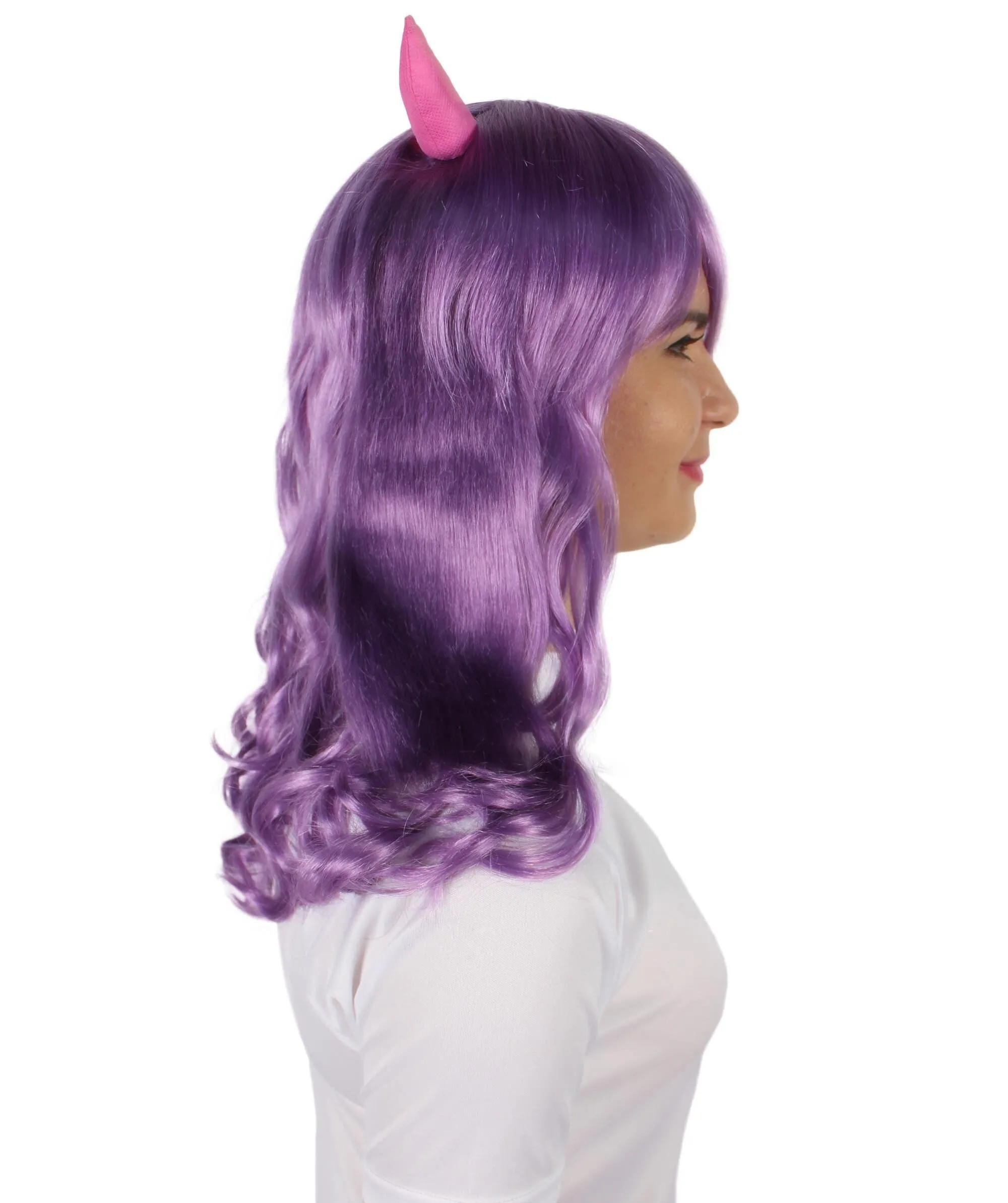 Adult Women's Anime Wavy Demon Wig with Horns | Multiple Color Options