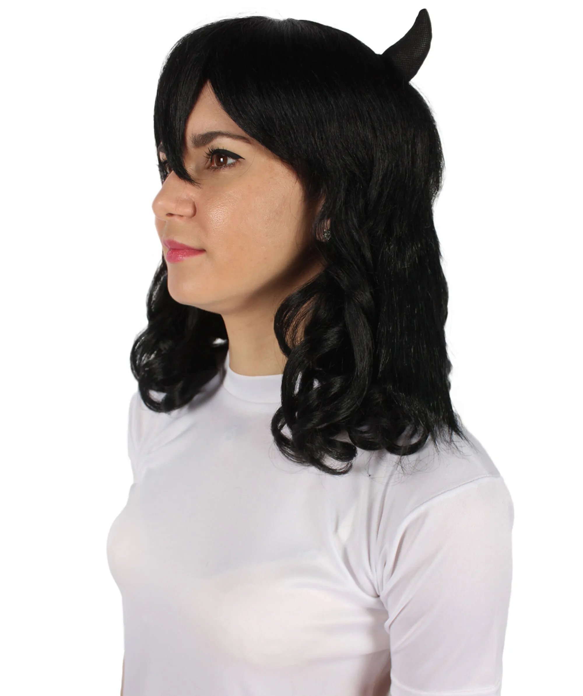 Adult Women's Anime Wavy Demon Wig with Horns | Multiple Color Options