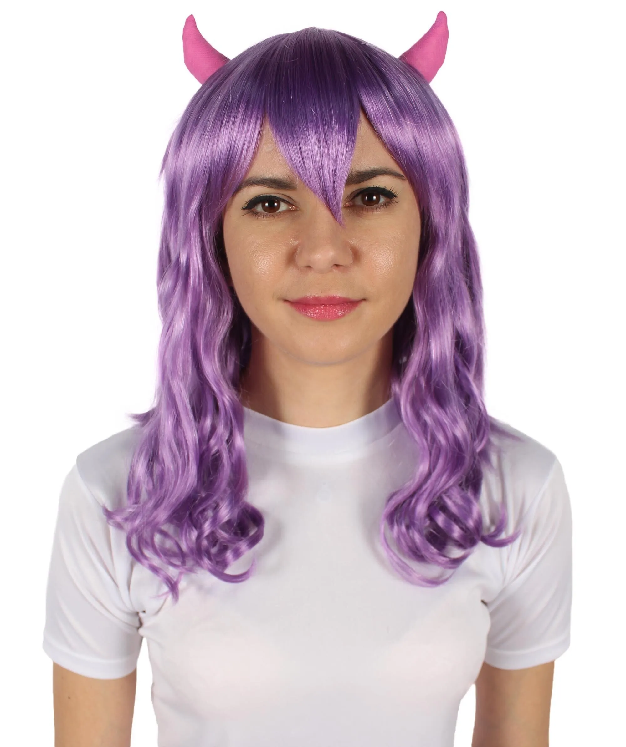 Adult Women's Anime Wavy Demon Wig with Horns | Multiple Color Options