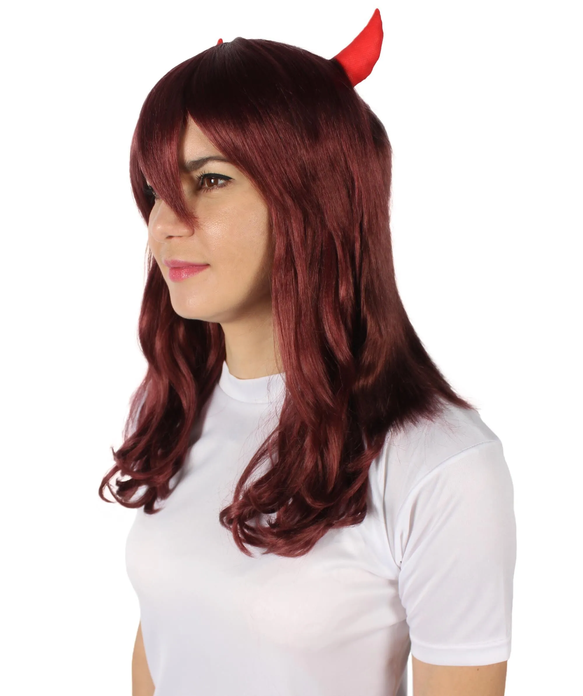 Adult Women's Anime Wavy Demon Wig with Horns | Multiple Color Options