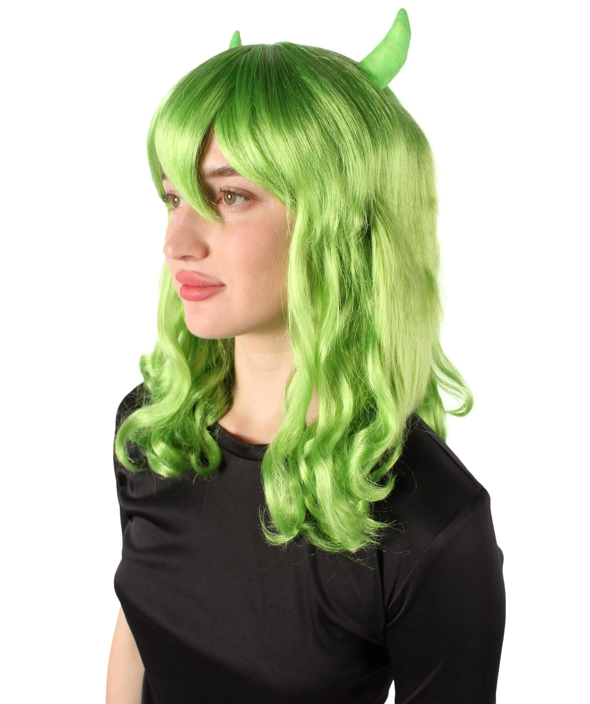 Adult Women's Anime Wavy Demon Wig with Horns | Multiple Color Options