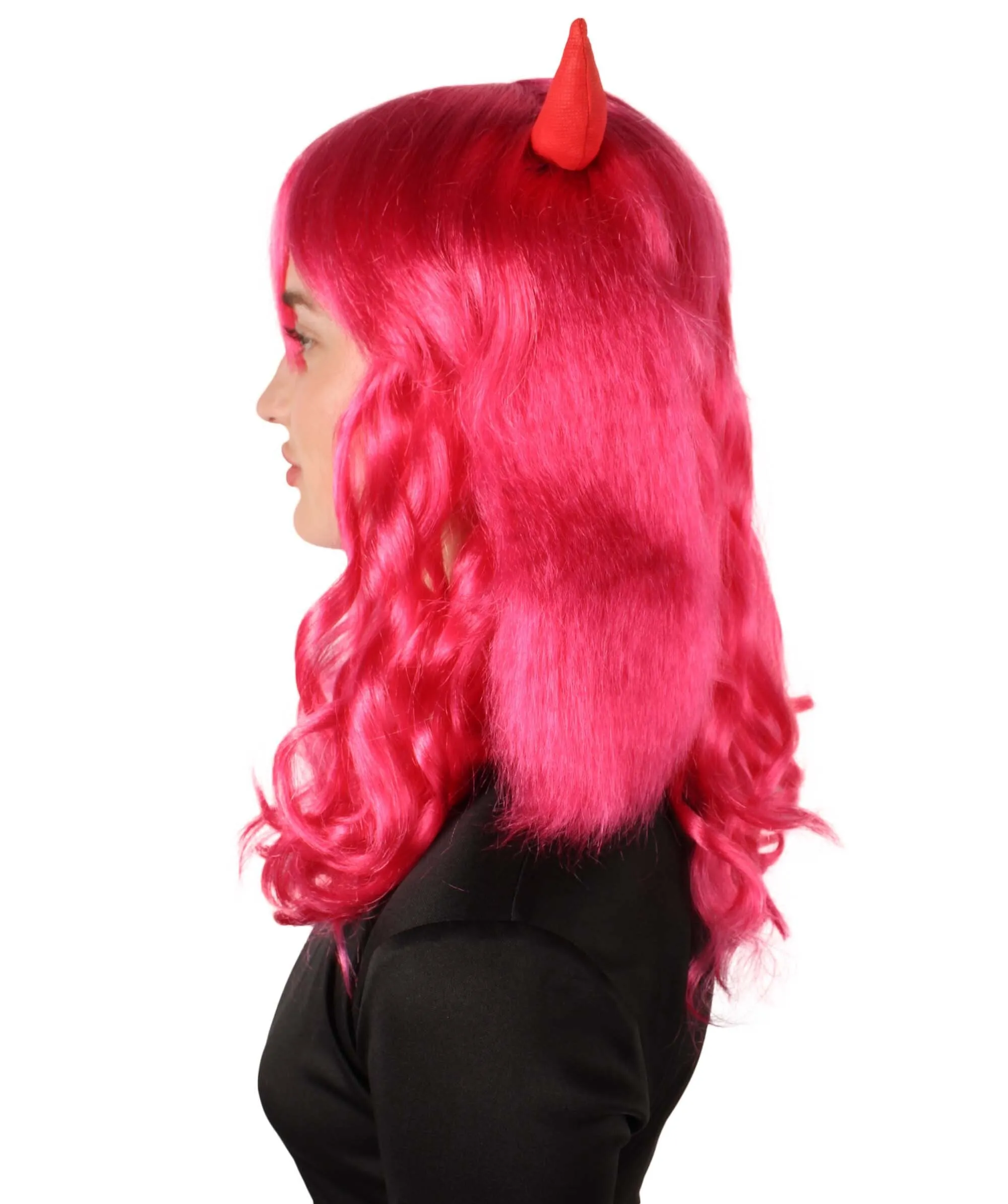 Adult Women's Anime Wavy Demon Wig with Horns | Multiple Color Options