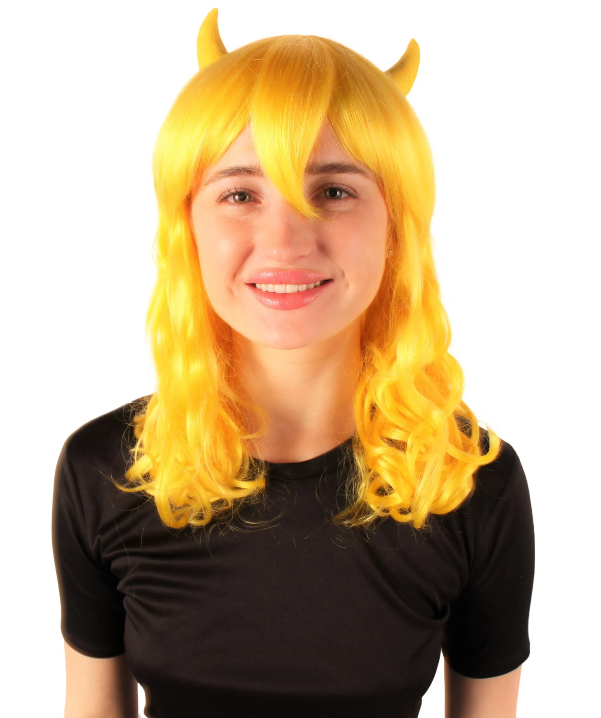 Adult Women's Anime Wavy Demon Wig with Horns | Multiple Color Options