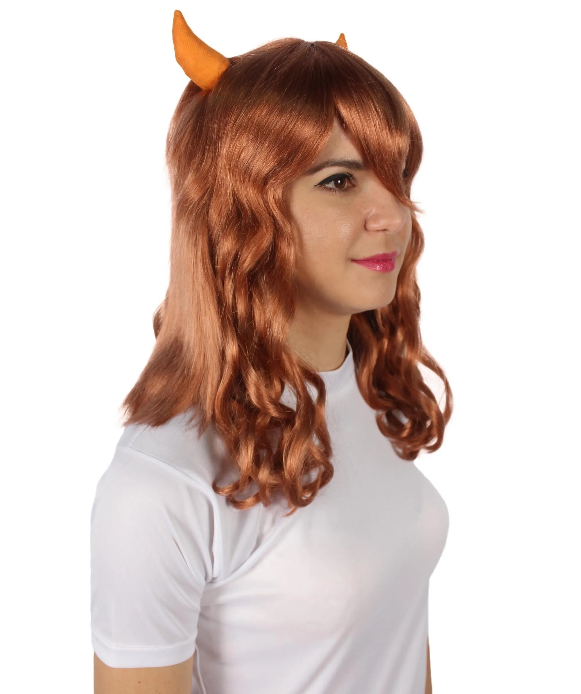 Adult Women's Anime Wavy Demon Wig with Horns | Multiple Color Options