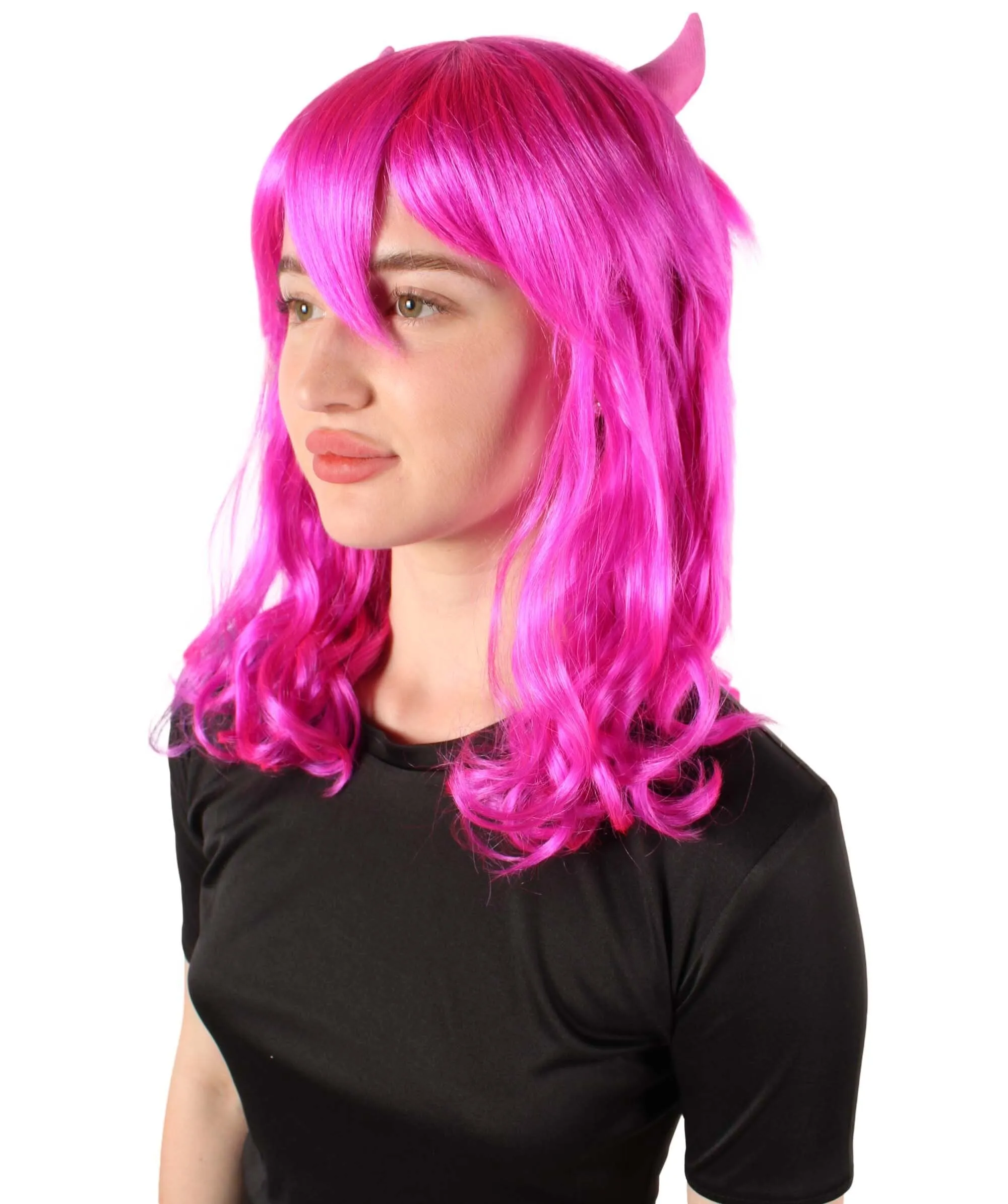 Adult Women's Anime Wavy Demon Wig with Horns | Multiple Color Options