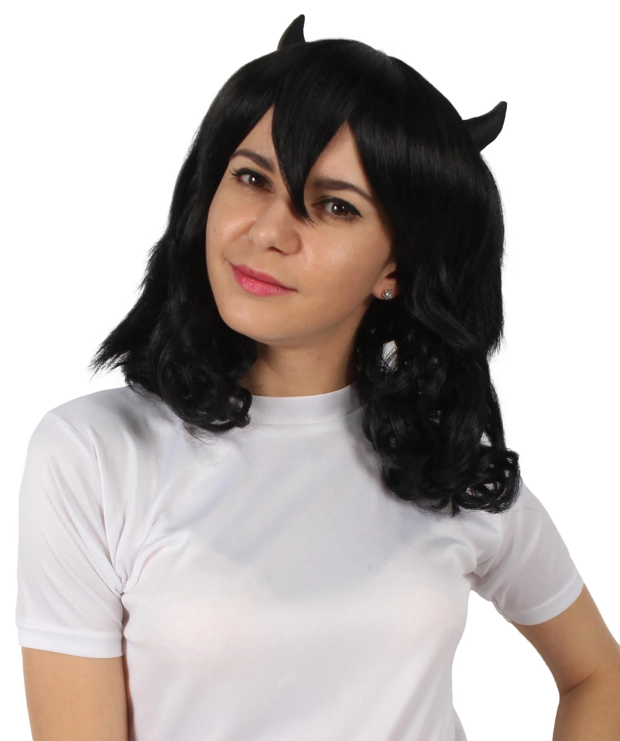 Adult Women's Anime Wavy Demon Wig with Horns | Multiple Color Options