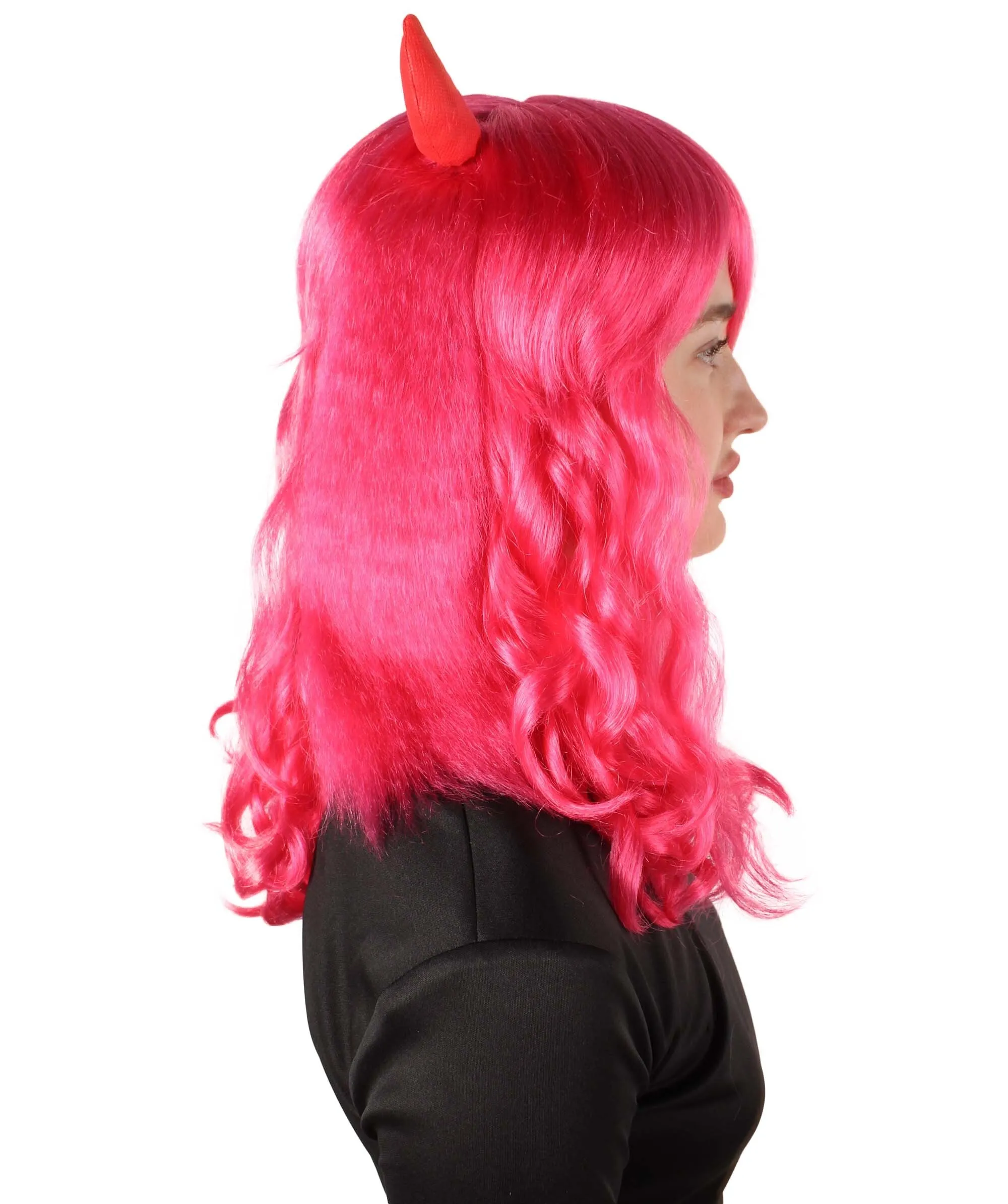 Adult Women's Anime Wavy Demon Wig with Horns | Multiple Color Options