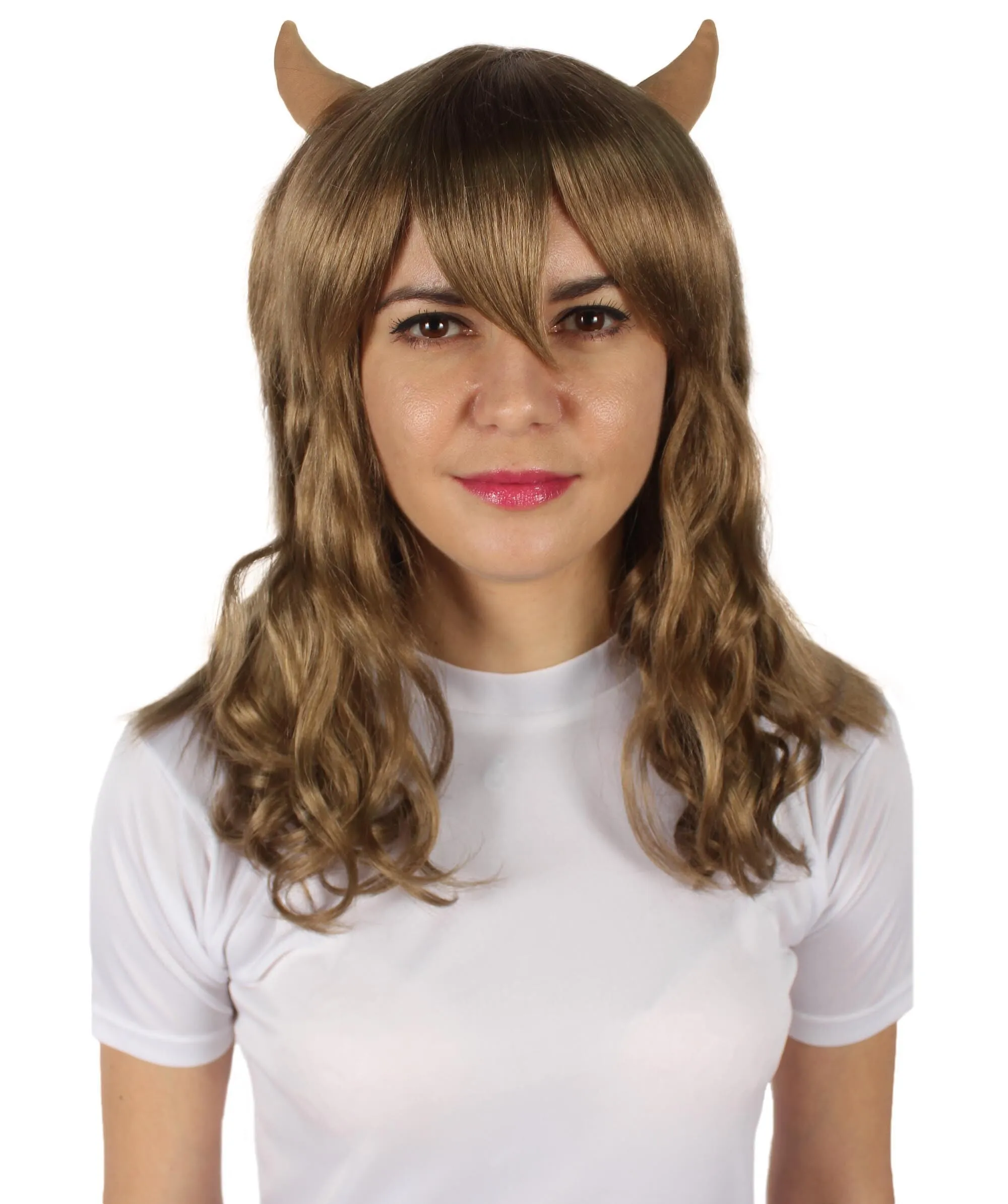 Adult Women's Anime Wavy Demon Wig with Horns | Multiple Color Options