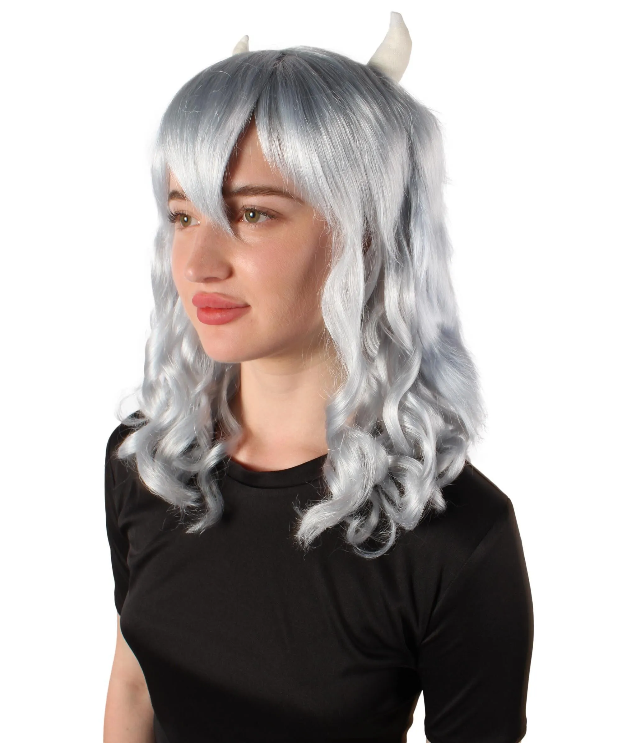 Adult Women's Anime Wavy Demon Wig with Horns | Multiple Color Options