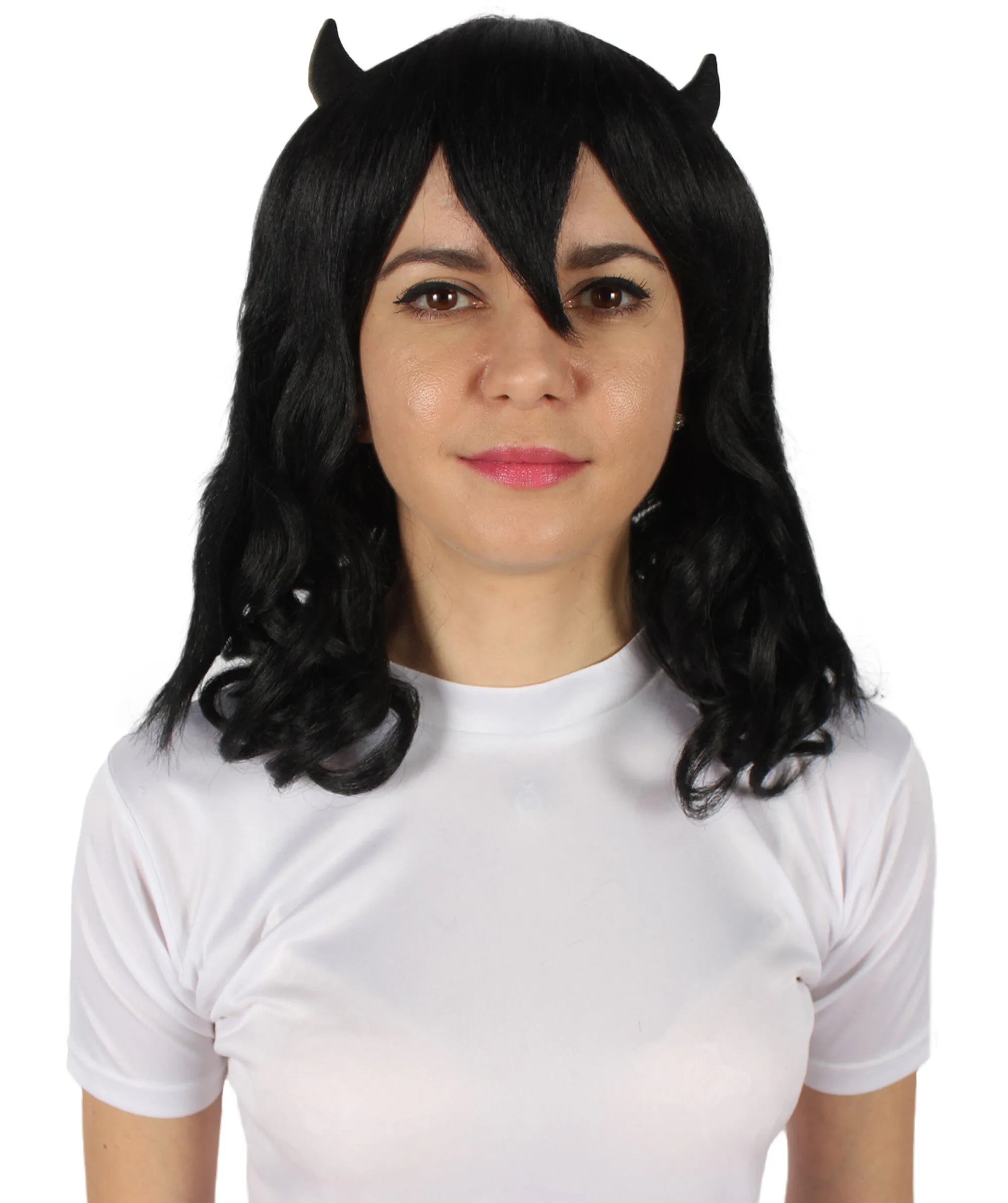 Adult Women's Anime Wavy Demon Wig with Horns | Multiple Color Options