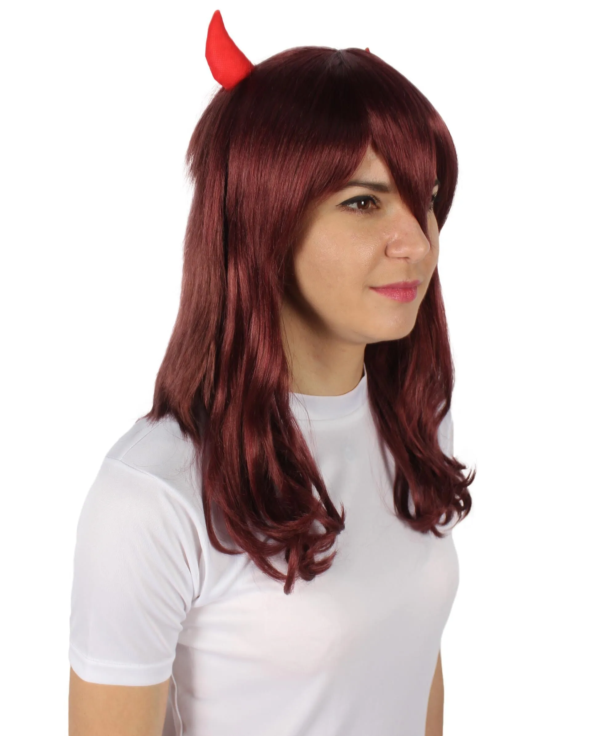 Adult Women's Anime Wavy Demon Wig with Horns | Multiple Color Options