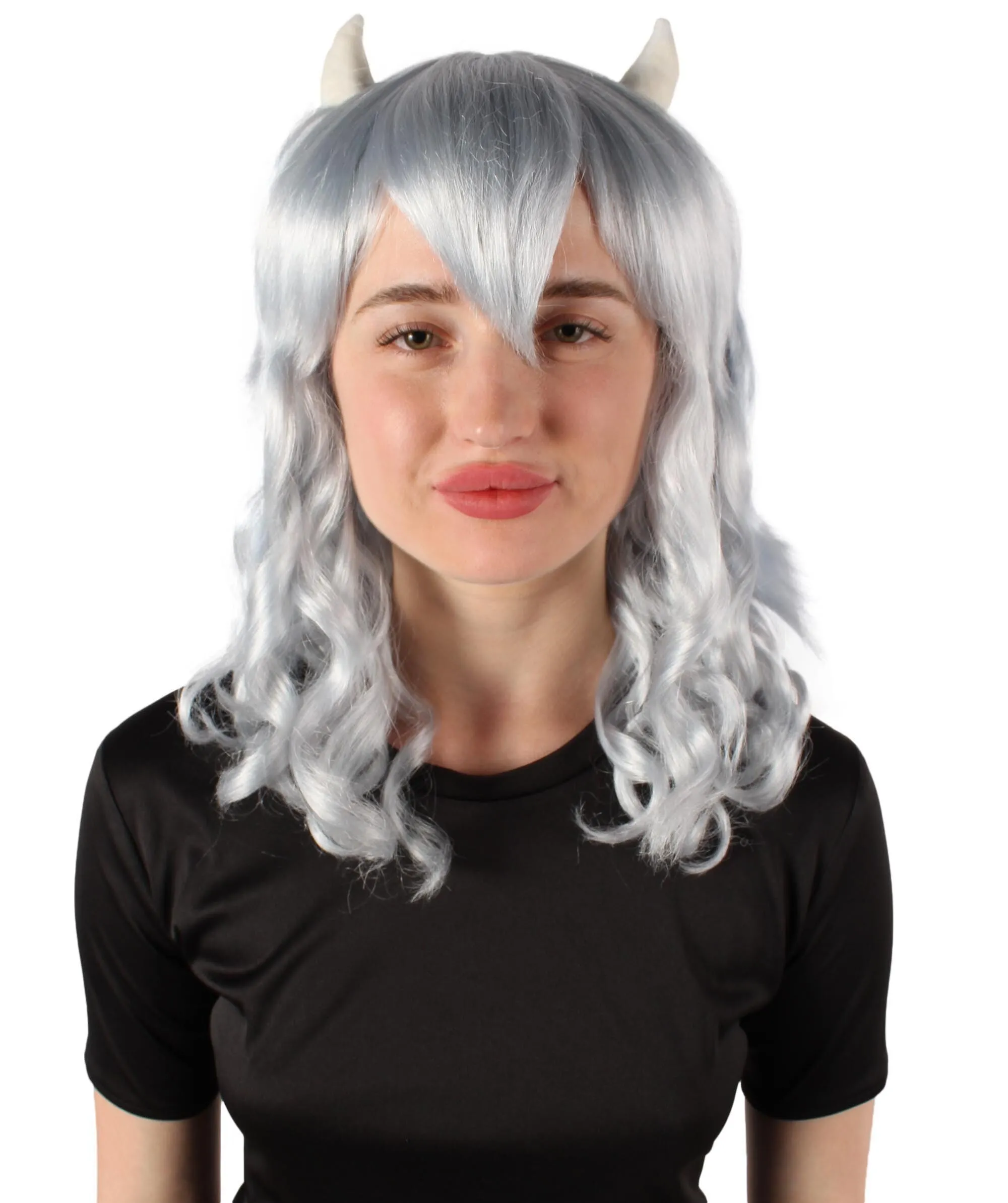 Adult Women's Anime Wavy Demon Wig with Horns | Multiple Color Options