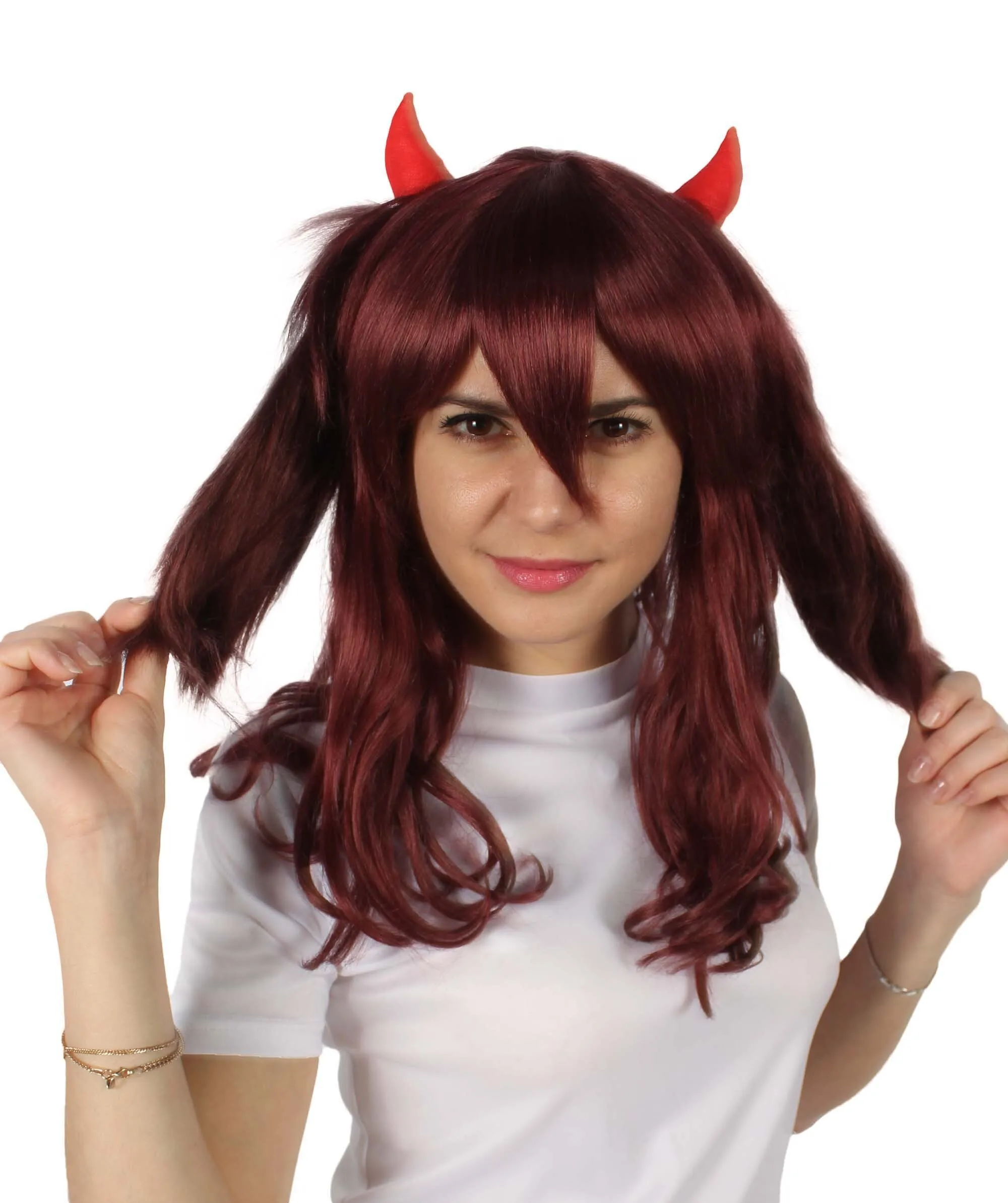 Adult Women's Anime Wavy Demon Wig with Horns | Multiple Color Options