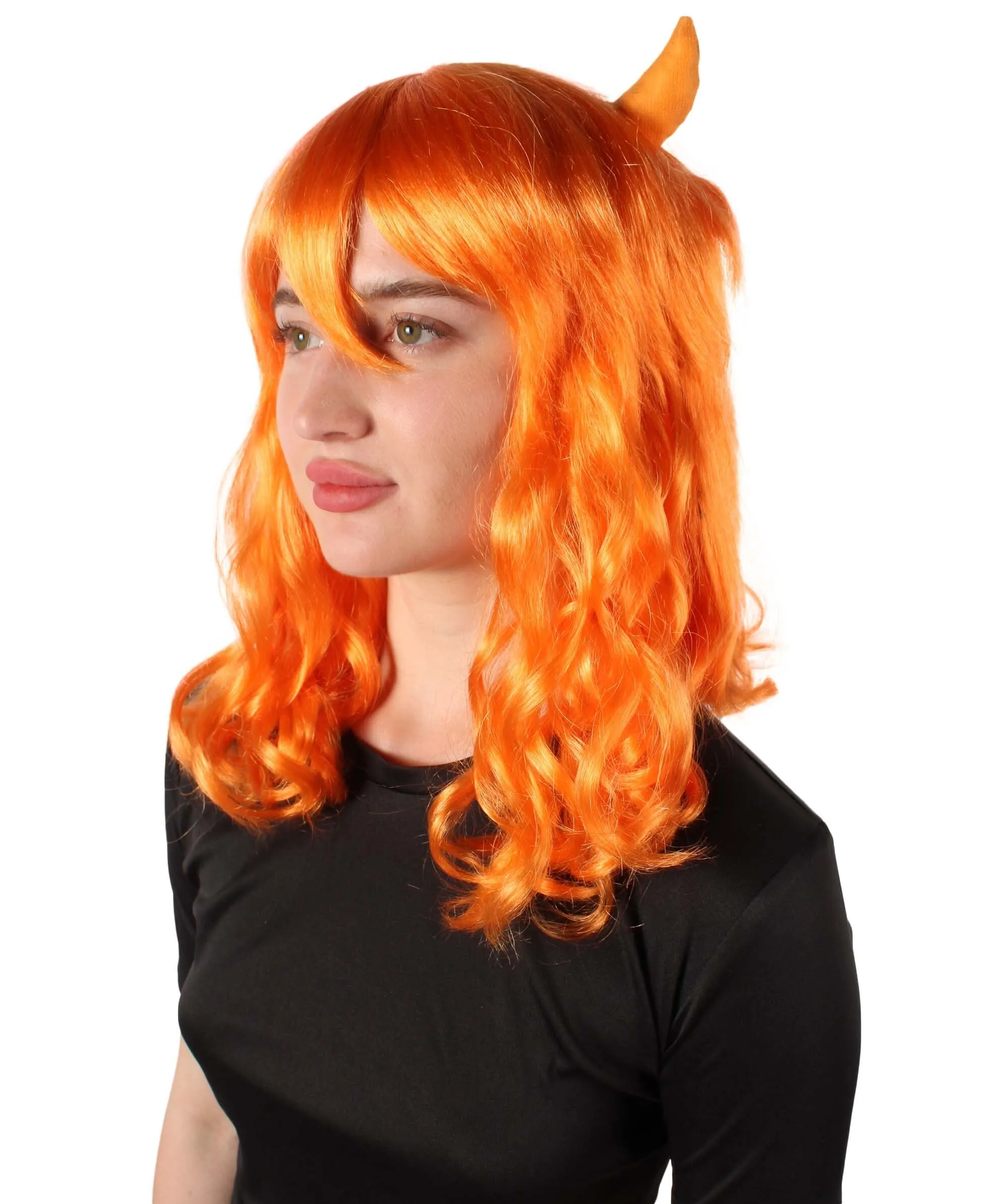 Adult Women's Anime Wavy Demon Wig with Horns | Multiple Color Options