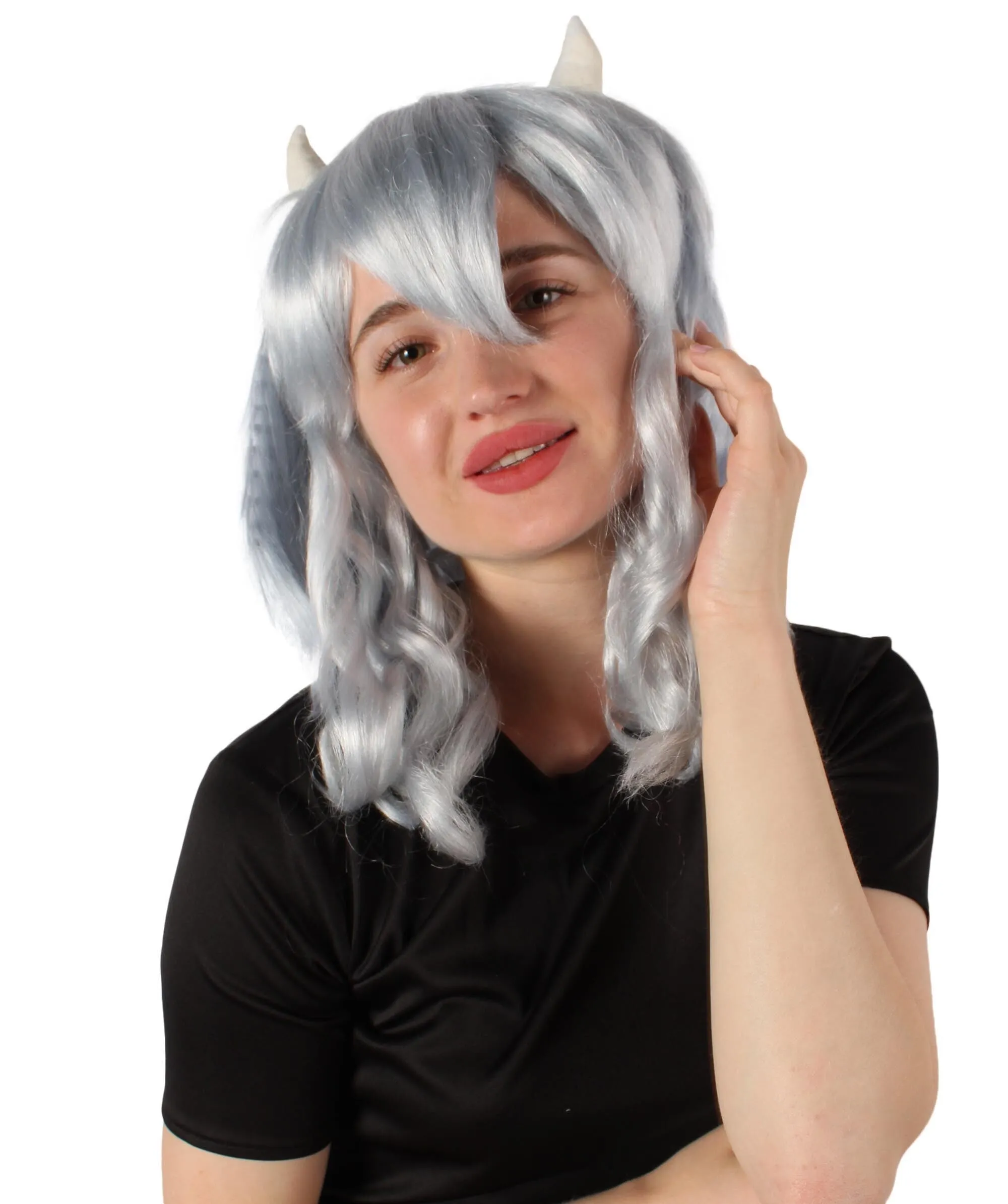 Adult Women's Anime Wavy Demon Wig with Horns | Multiple Color Options