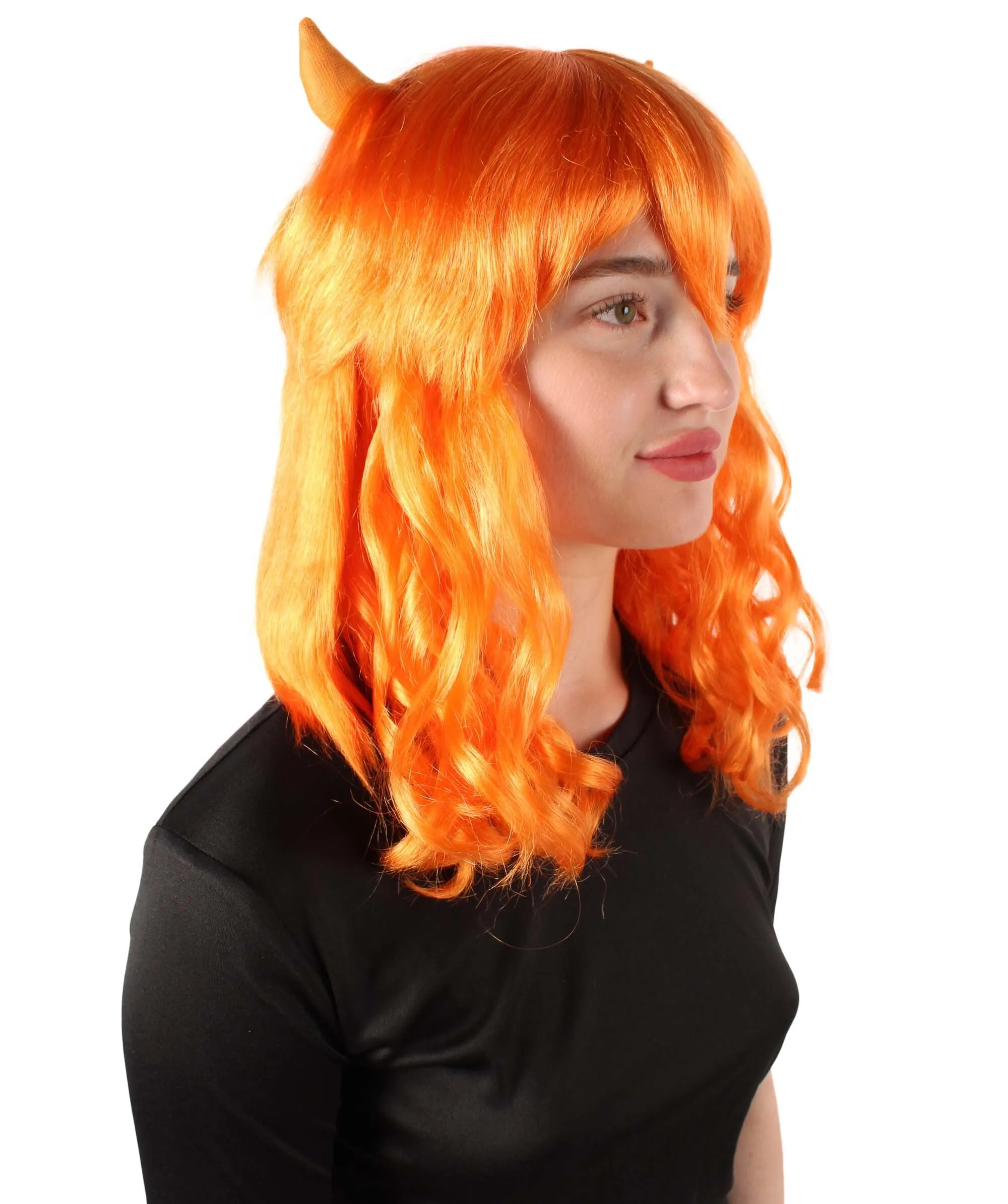 Adult Women's Anime Wavy Demon Wig with Horns | Multiple Color Options