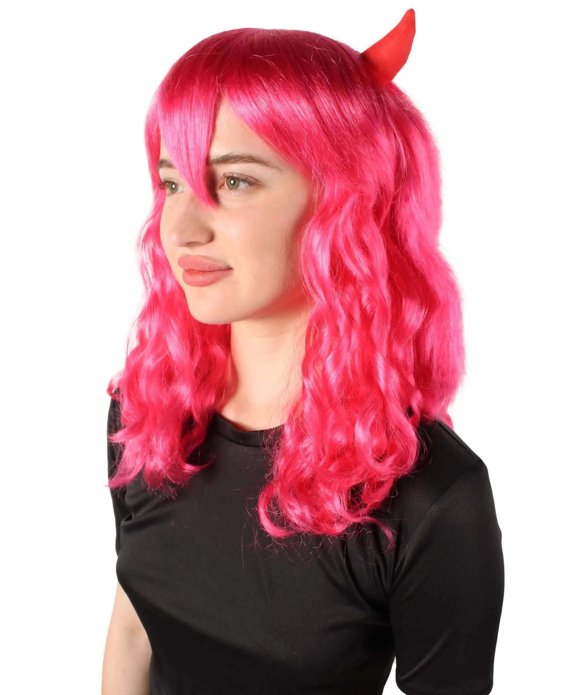 Adult Women's Anime Wavy Demon Wig with Horns | Multiple Color Options