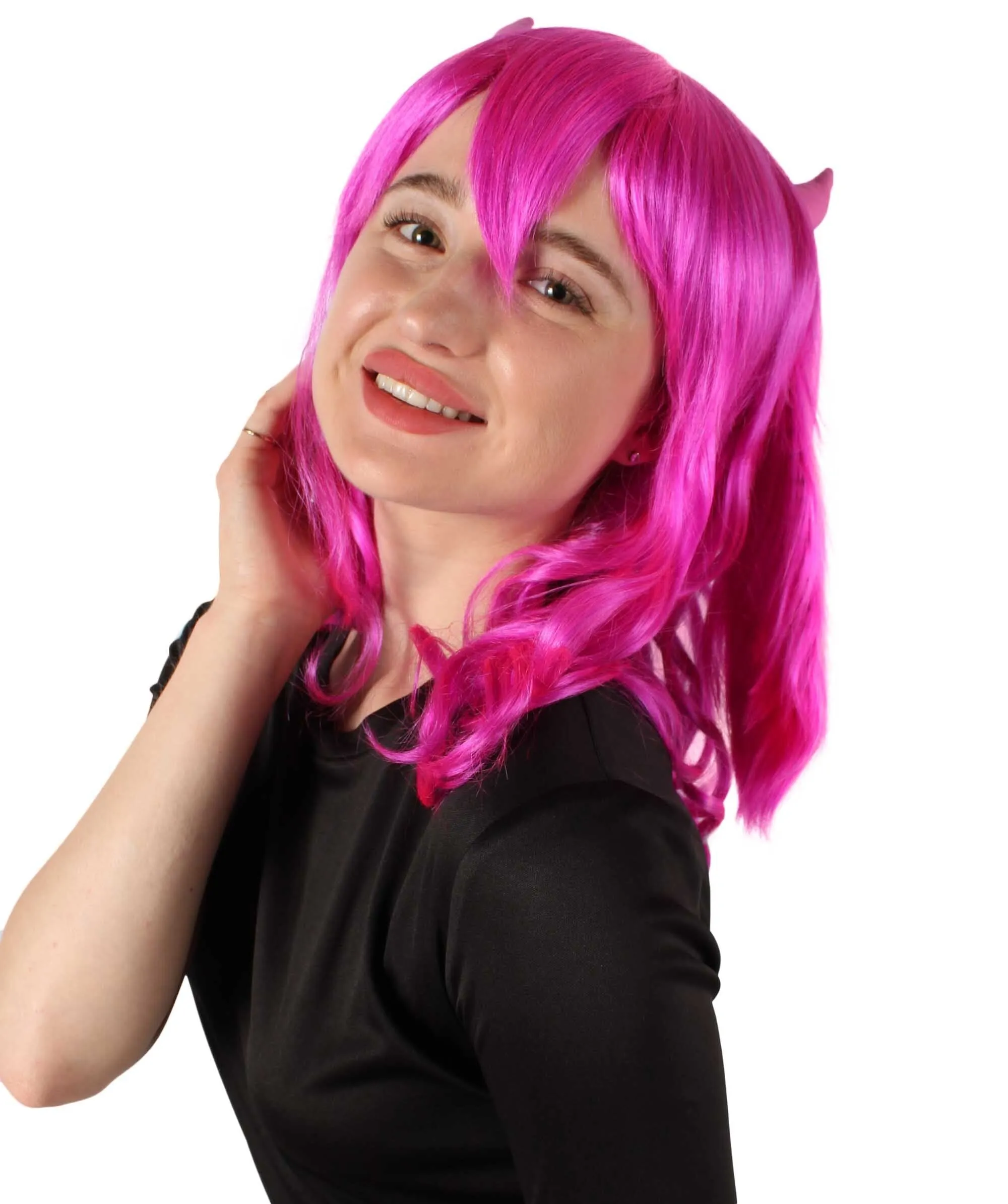 Adult Women's Anime Wavy Demon Wig with Horns | Multiple Color Options