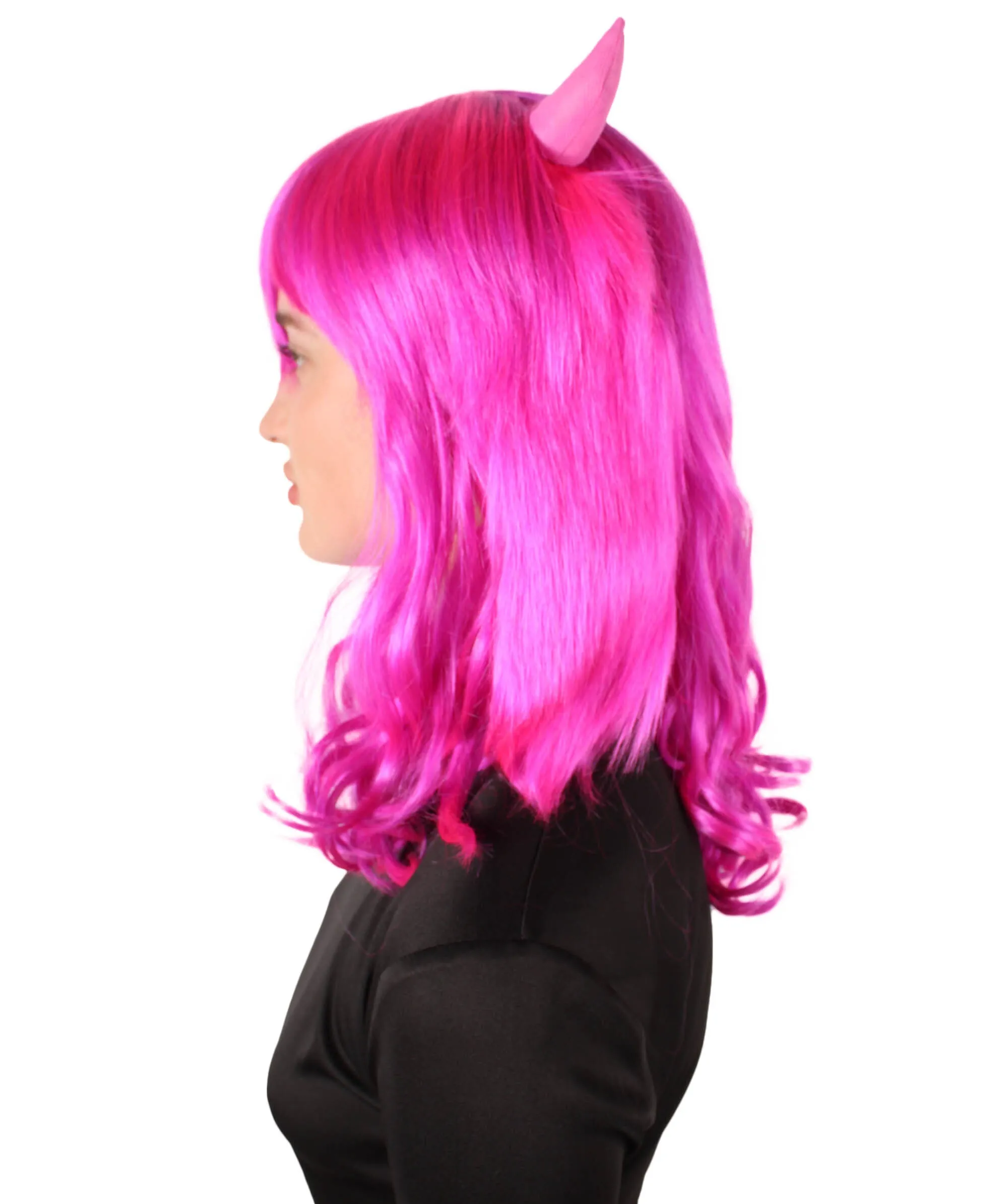 Adult Women's Anime Wavy Demon Wig with Horns | Multiple Color Options