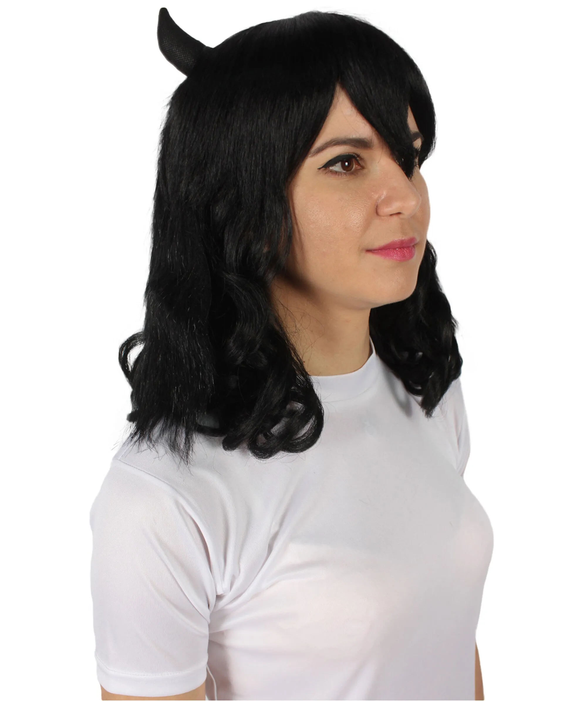 Adult Women's Anime Wavy Demon Wig with Horns | Multiple Color Options