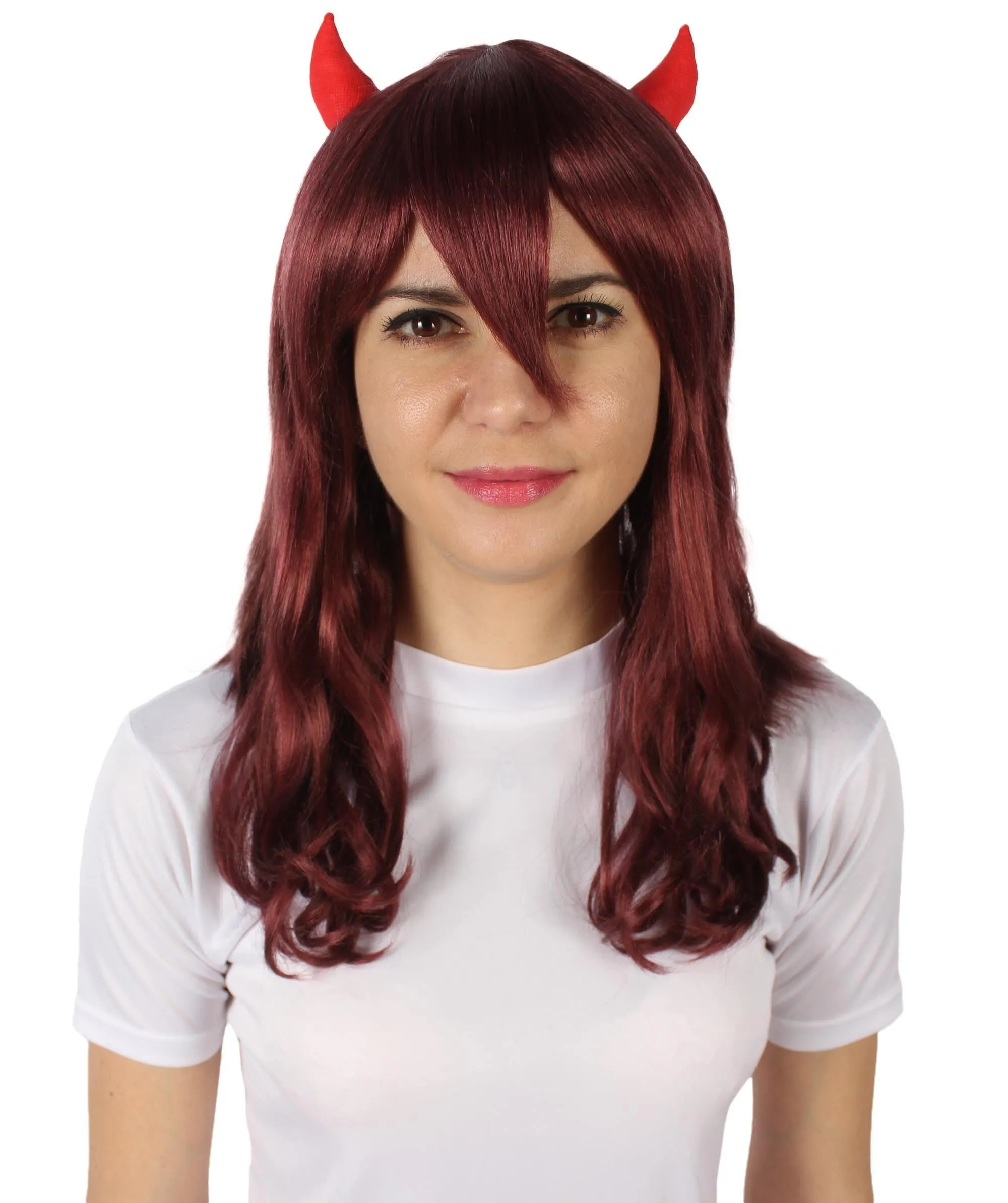 Adult Women's Anime Wavy Demon Wig with Horns | Multiple Color Options