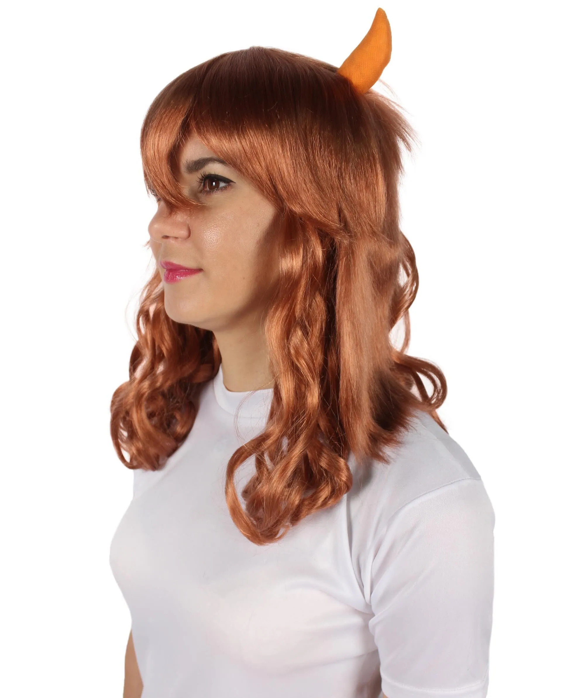 Adult Women's Anime Wavy Demon Wig with Horns | Multiple Color Options