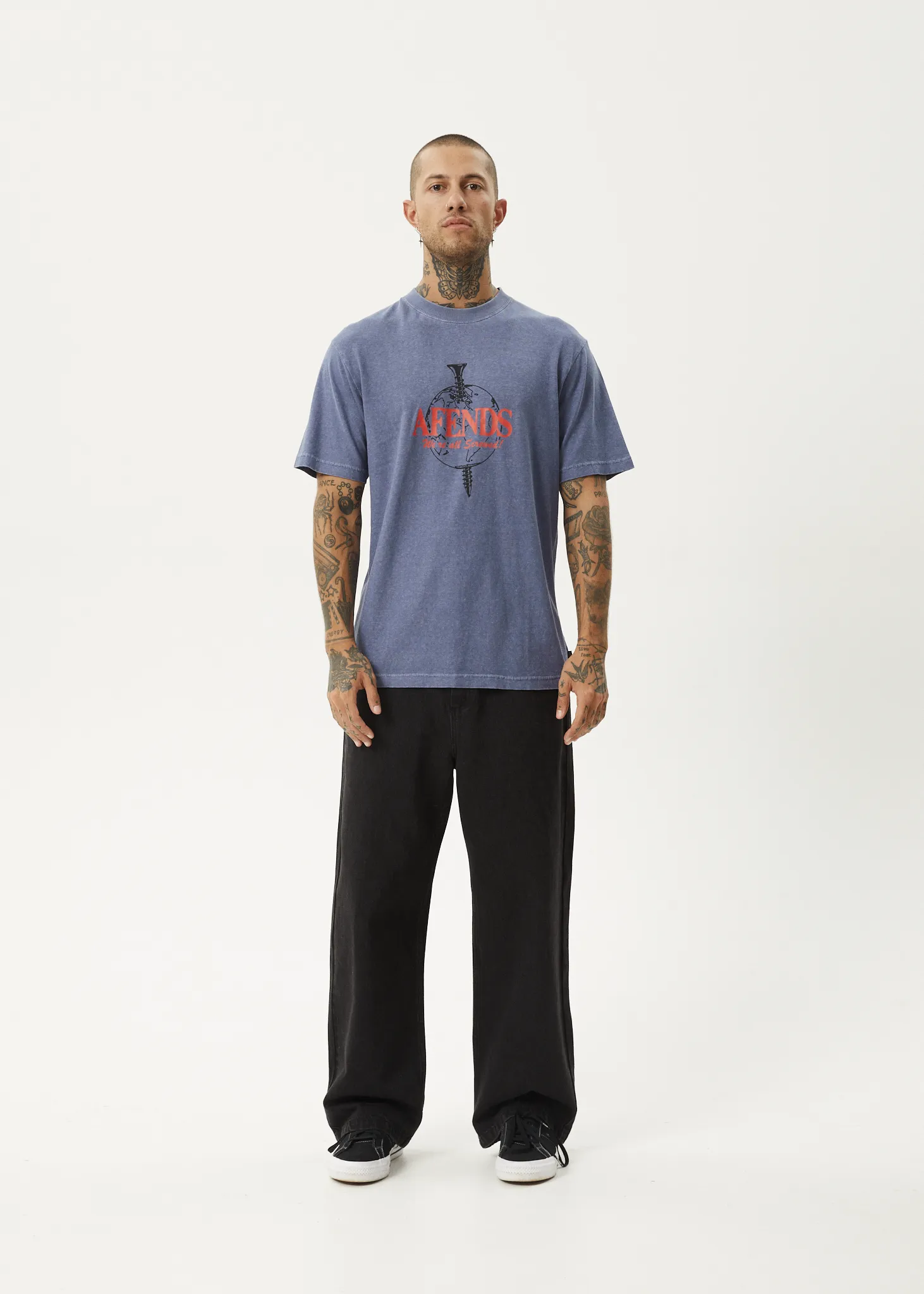 AFENDS Mens Screwed - Retro Fit Tee - Washed Marlin