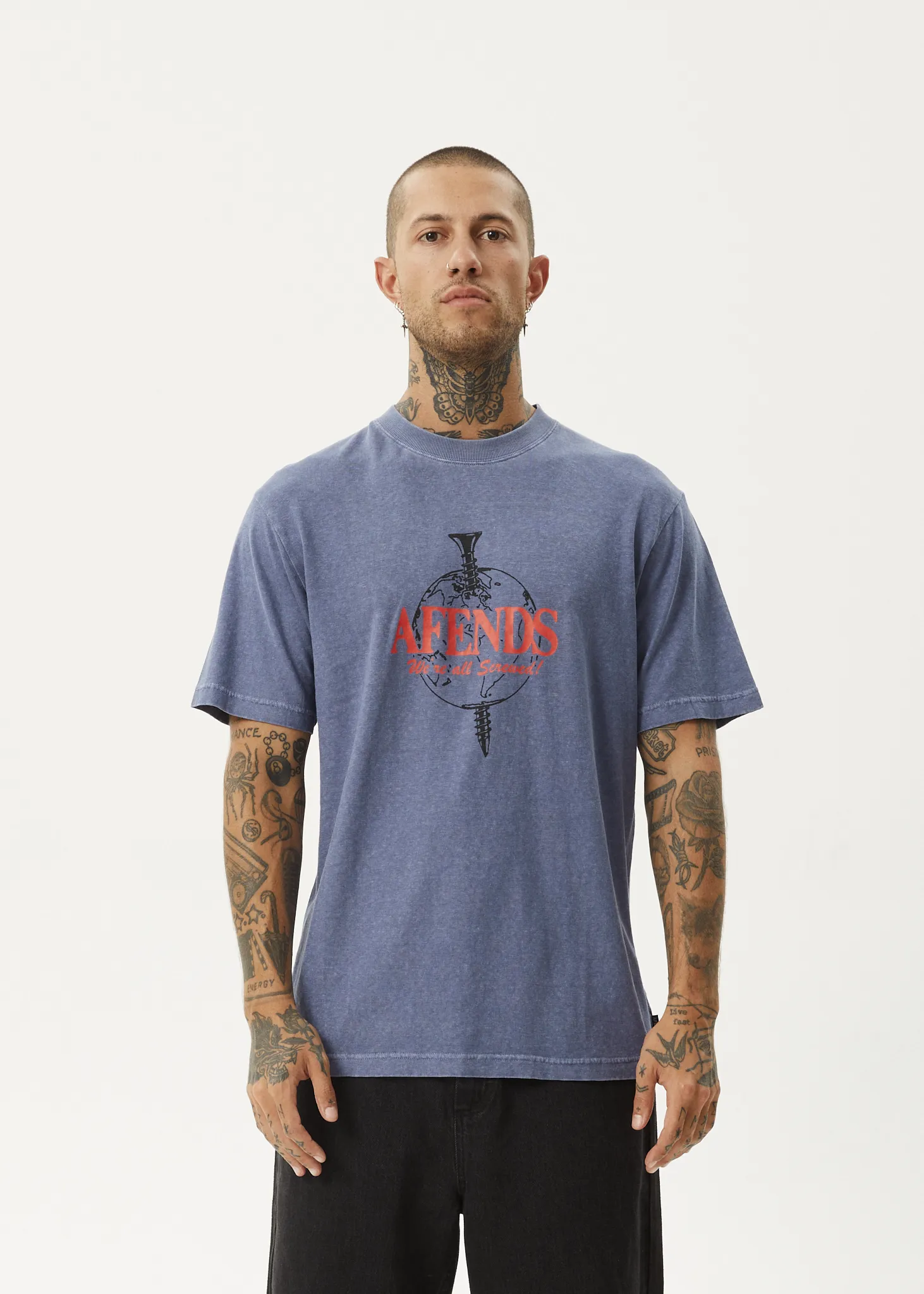 AFENDS Mens Screwed - Retro Fit Tee - Washed Marlin