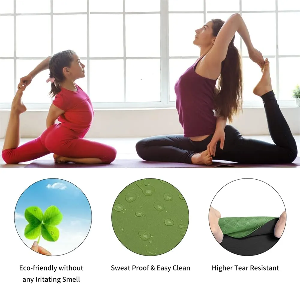 ALYV 6mm TPE Thick Yoga Mat ,Non-Skid Dual Surface, Eco-Friendly , for Women, Men, Kids. Perfect for Pilates, Yoga, Floor Workouts(Green)