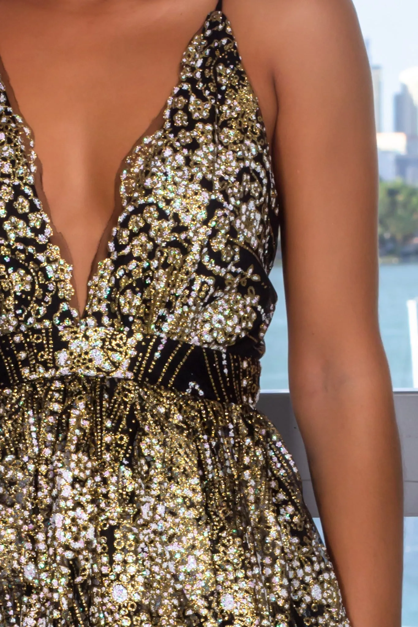 Black and Gold Glitter Short Dress