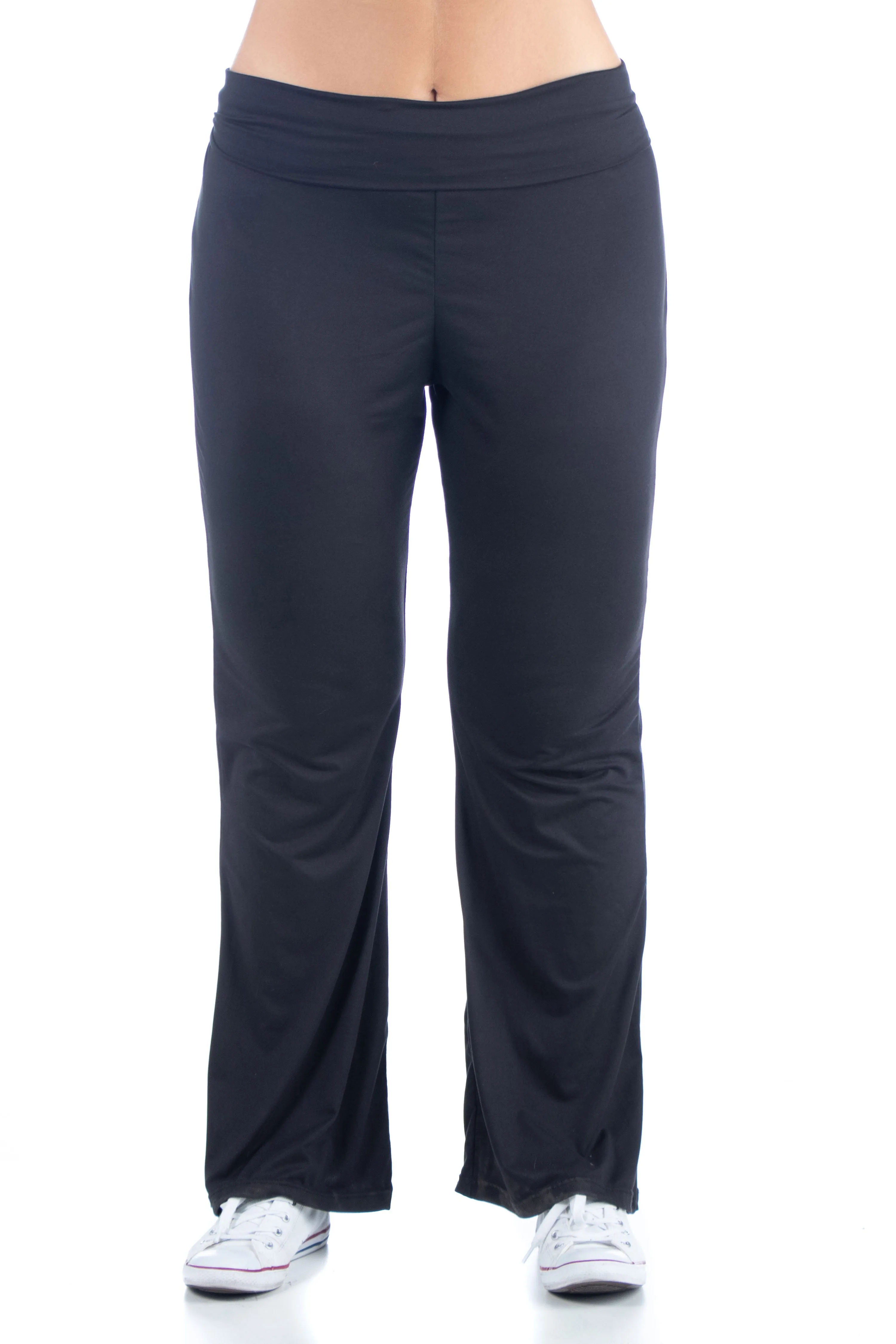 Black Bell Bottom Foldover Waist Plus Size Sweatpants