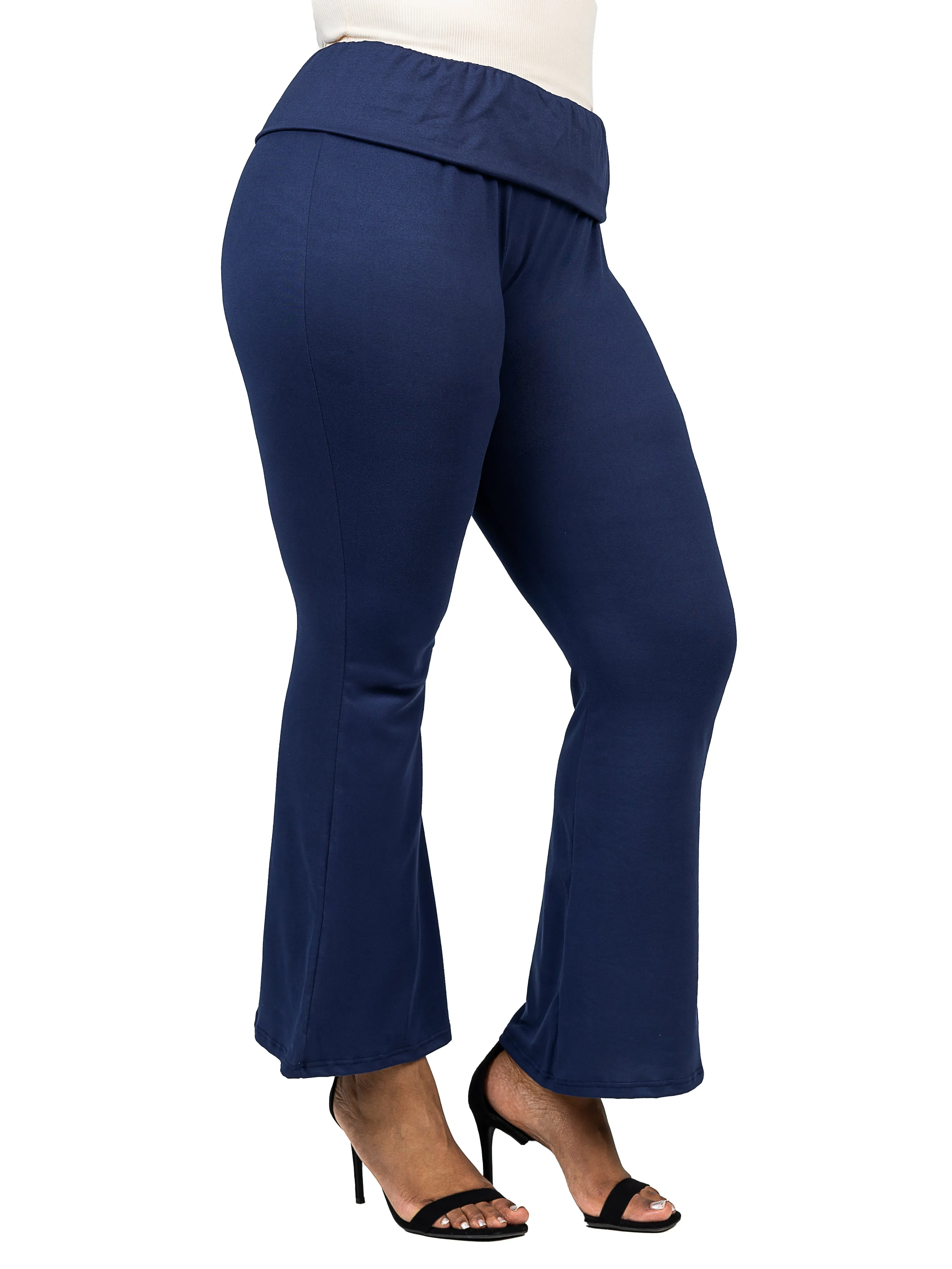 Black Bell Bottom Foldover Waist Plus Size Sweatpants