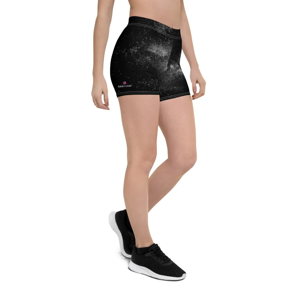 Black Galaxy Women's Shorts, Cosmic Milky Way Astrology Space Print Gym Tights-Made in USA/EU