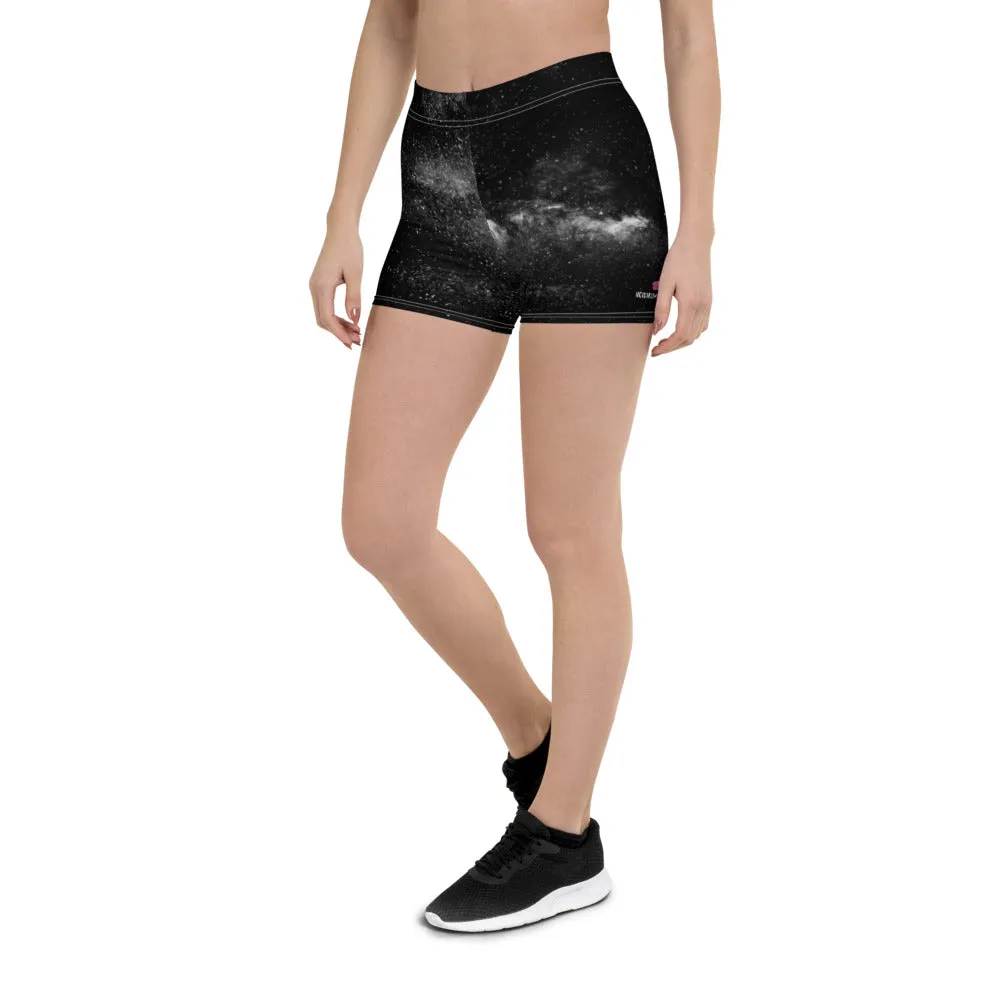 Black Galaxy Women's Shorts, Cosmic Milky Way Astrology Space Print Gym Tights-Made in USA/EU