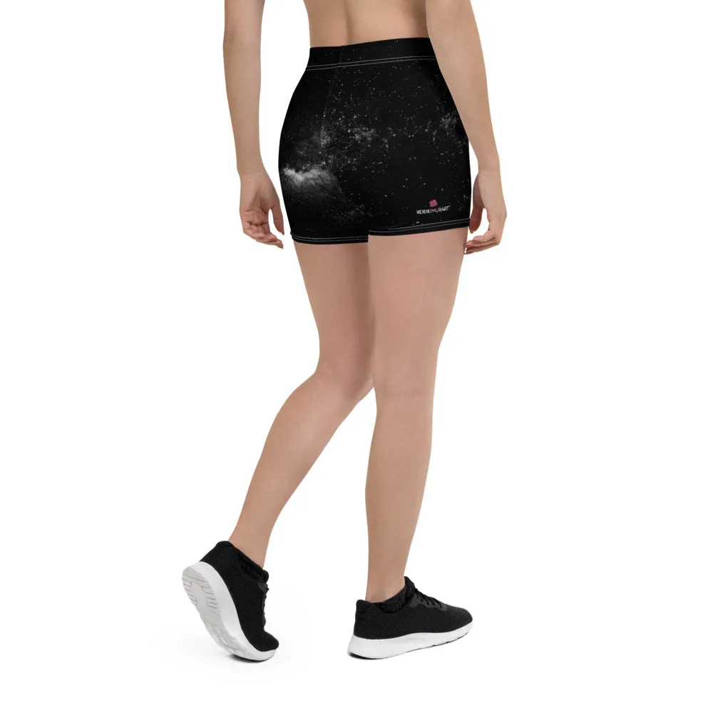 Black Galaxy Women's Shorts, Cosmic Milky Way Astrology Space Print Gym Tights-Made in USA/EU