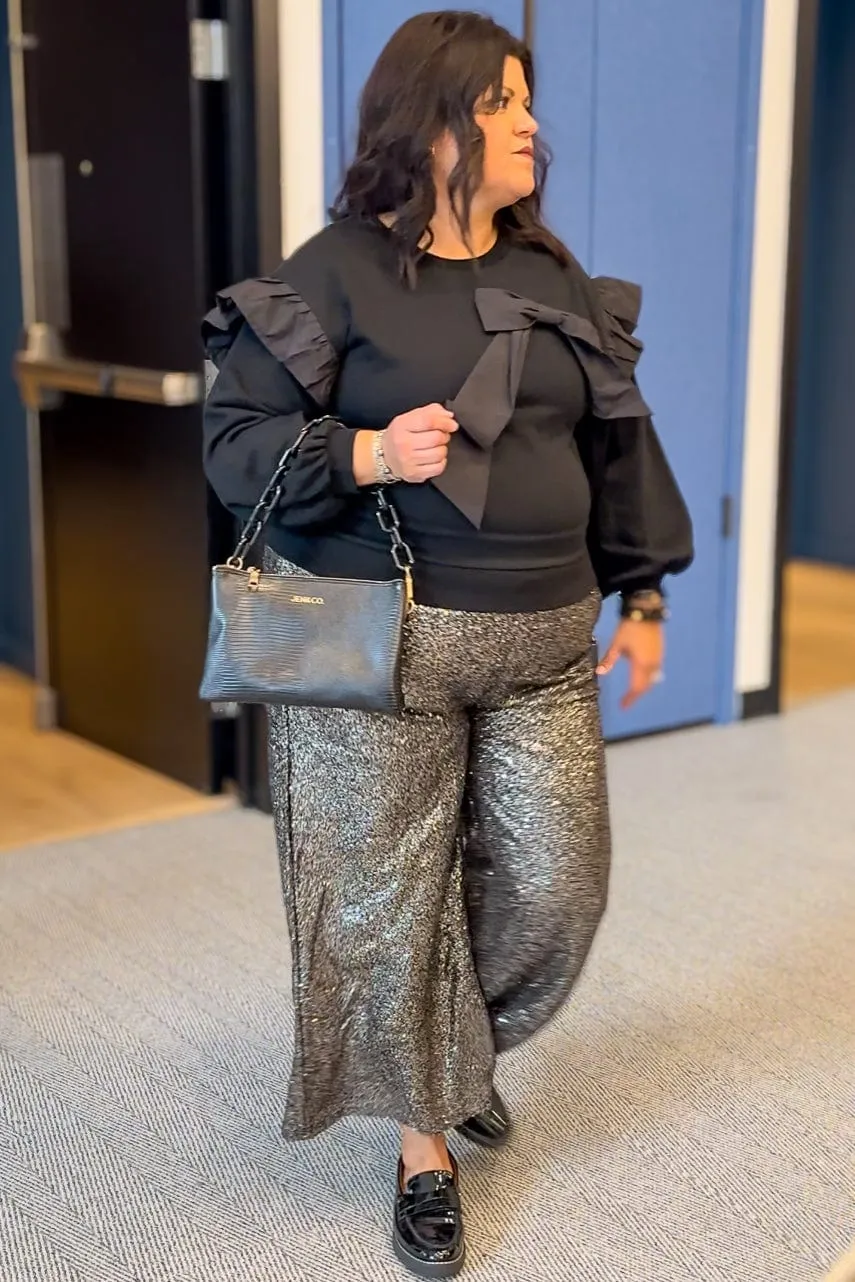 Black Gold Sequin Wide Leg Pant