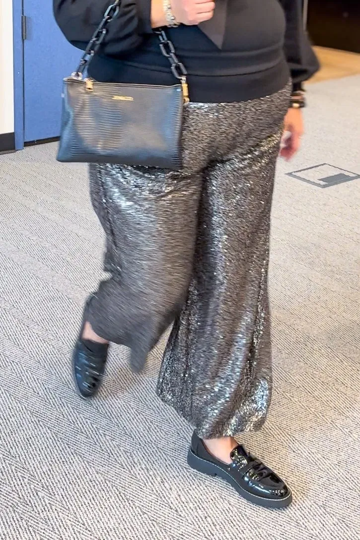 Black Gold Sequin Wide Leg Pant