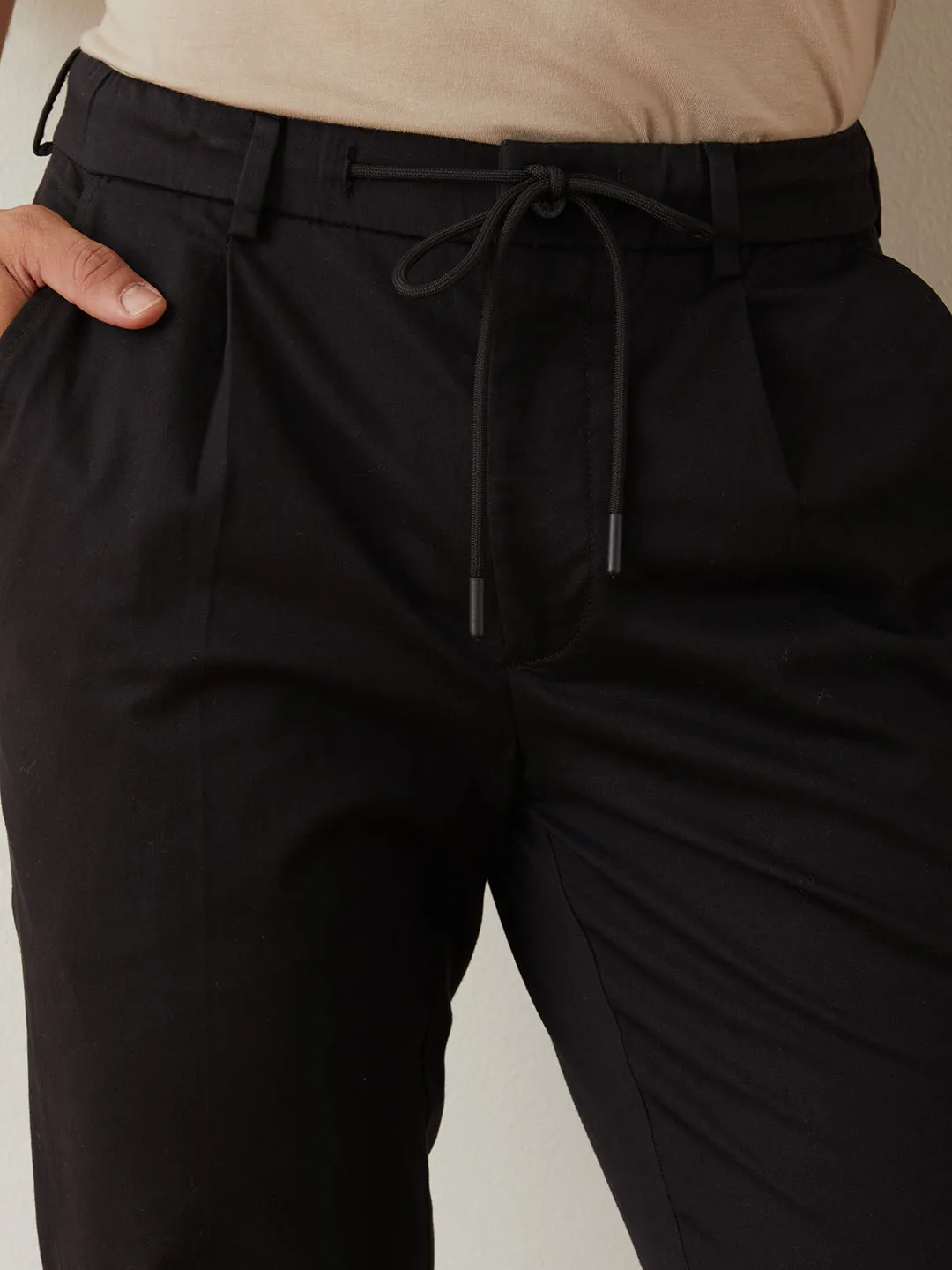 Black Plain Cotton Loose Pants