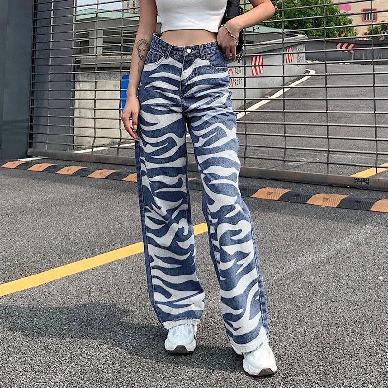 Blue And White Striped Baggy Pants