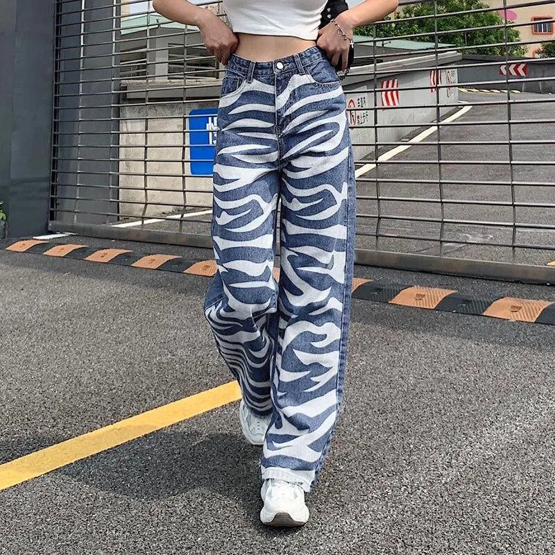 Blue And White Striped Baggy Pants