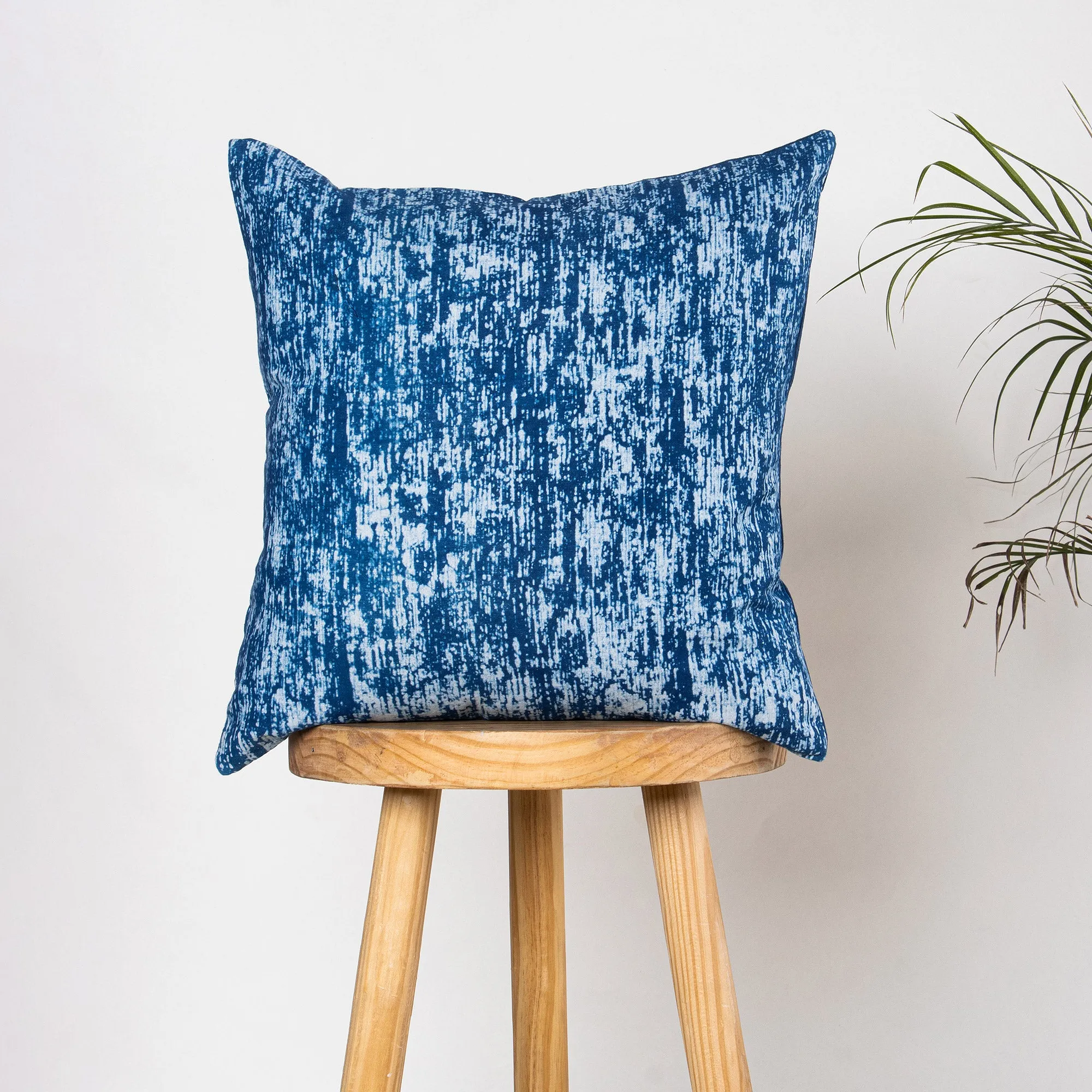 Blue Hand Block Abstract Printed Cotton Cushion Cover 24x24