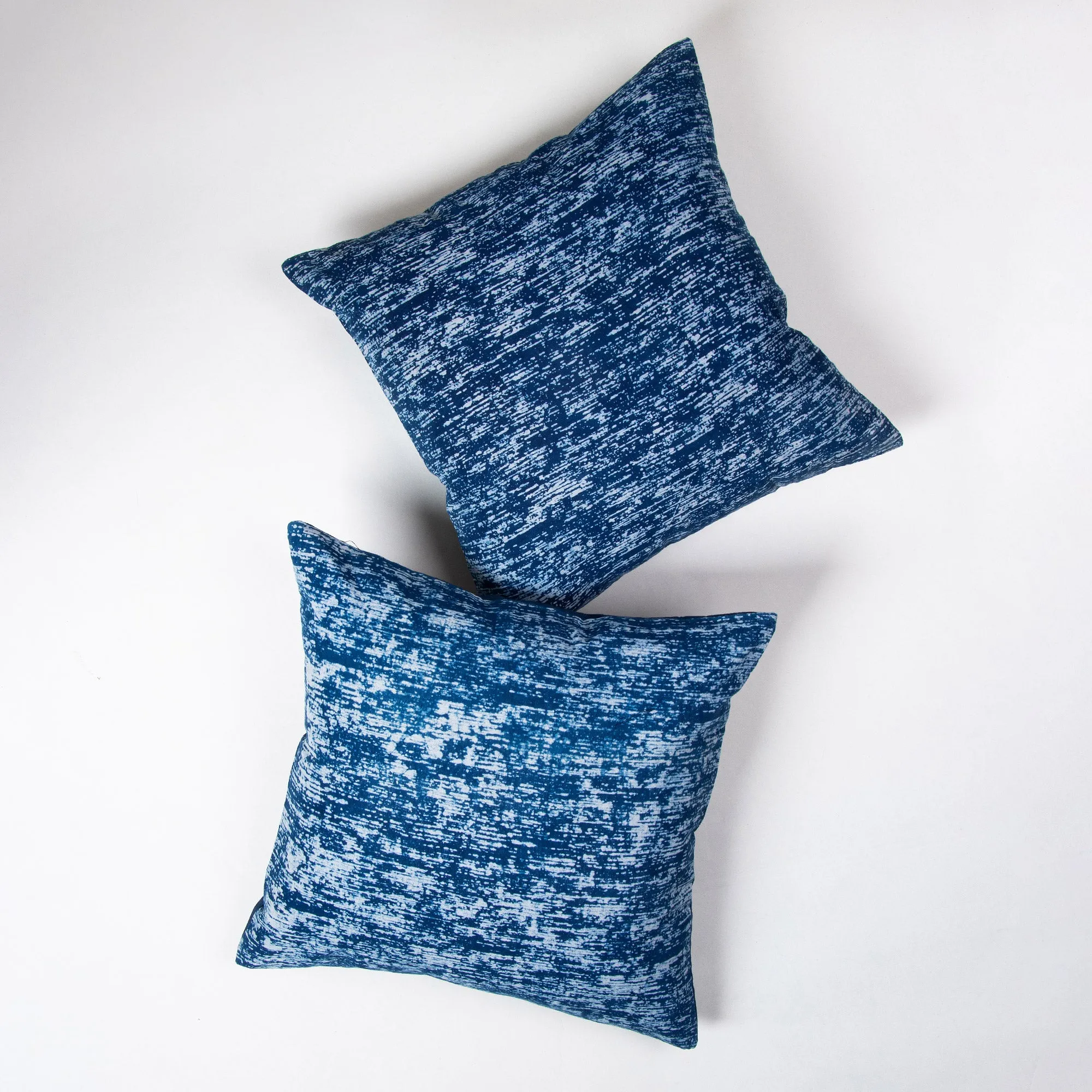 Blue Hand Block Abstract Printed Cotton Cushion Cover 24x24