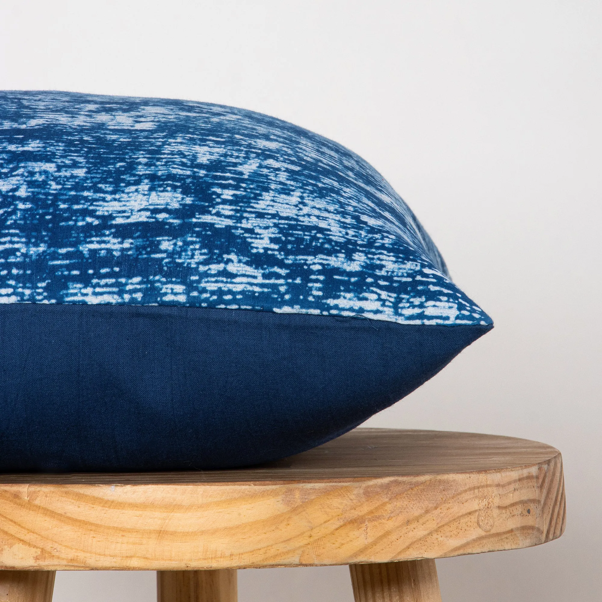 Blue Hand Block Abstract Printed Cotton Cushion Cover 24x24