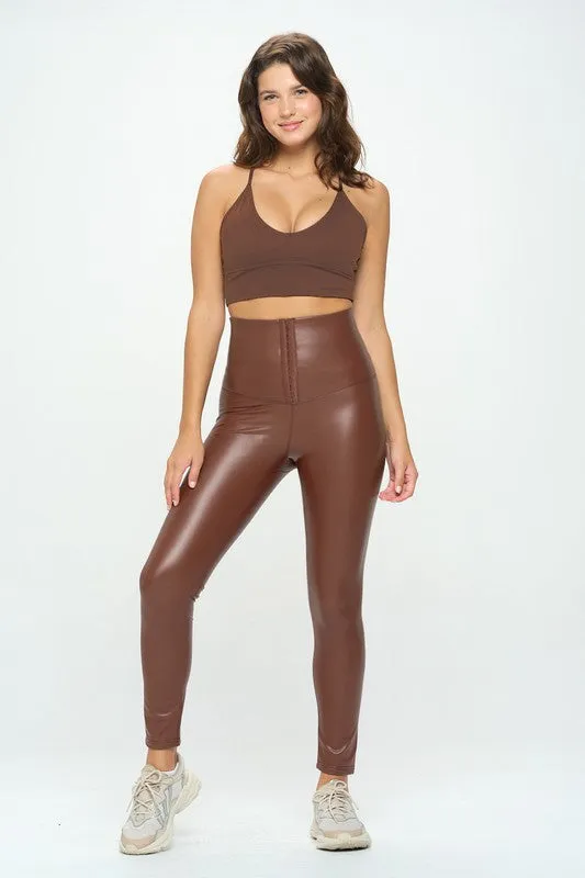 Body Shaper Corset High Waist PU Leather Pants