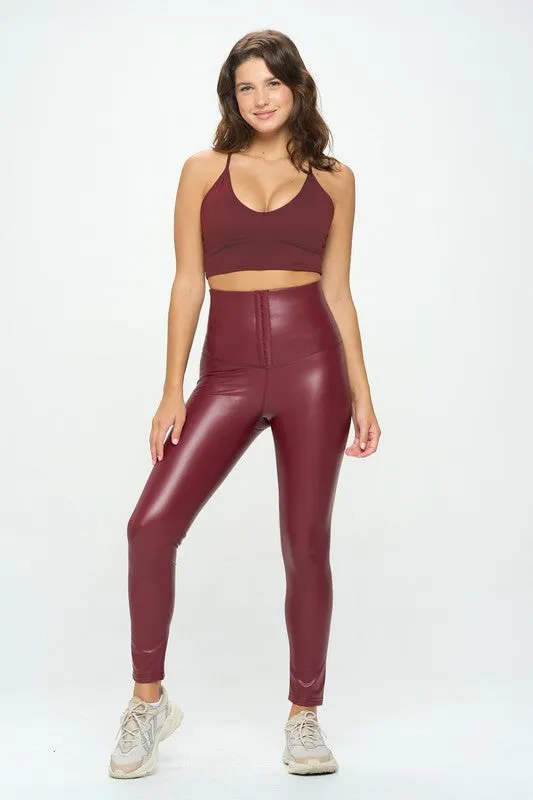 Body Shaper Corset High Waist PU Leather Pants